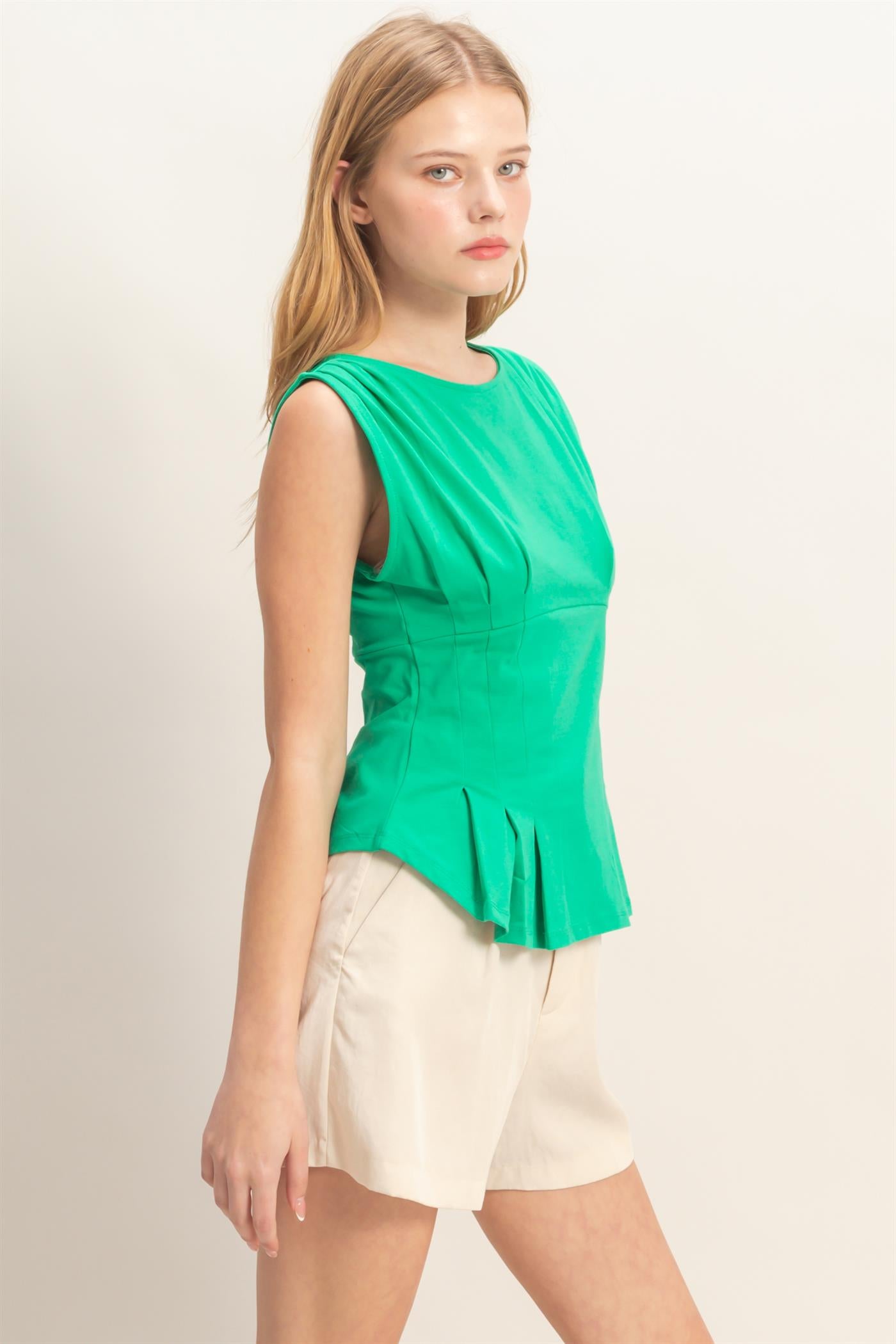 Wholesale Sleeveless Peplum Top Clothing Tops HF26A773 GREEN HYFVE