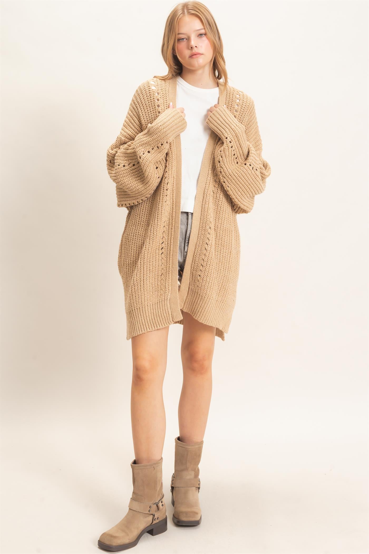 Wholesale Open-Front Cardigan Cardigans HF26C410 LIGHT TAUPE HYFVE