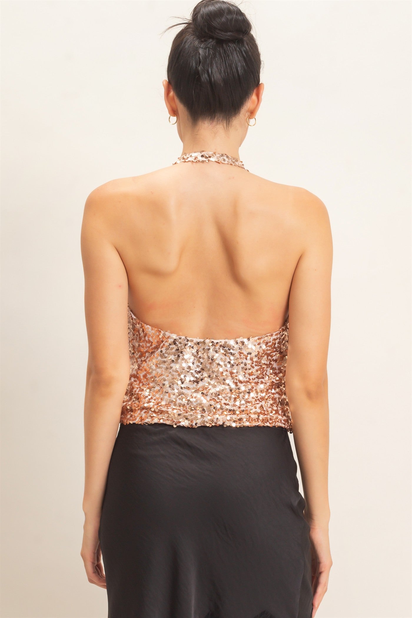 Wholesale Sequin Halter Cowl Neck Top Clothing Tops HF26C871 GOLD HYFVE
