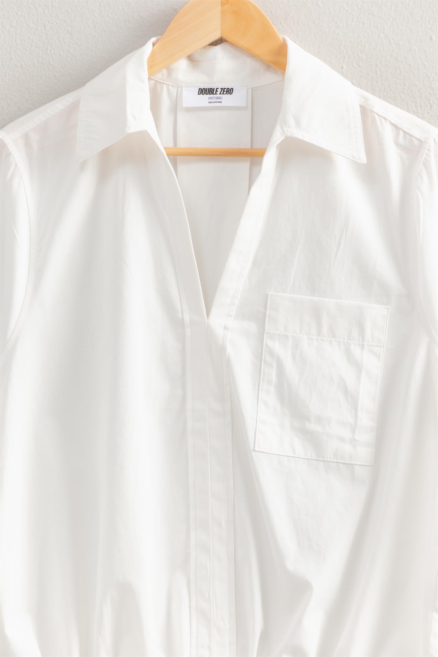 Wholesale Bubble Hem Relaxed Fit Shirt Polos DZ25E081 WHITE DOUBLE ZERO