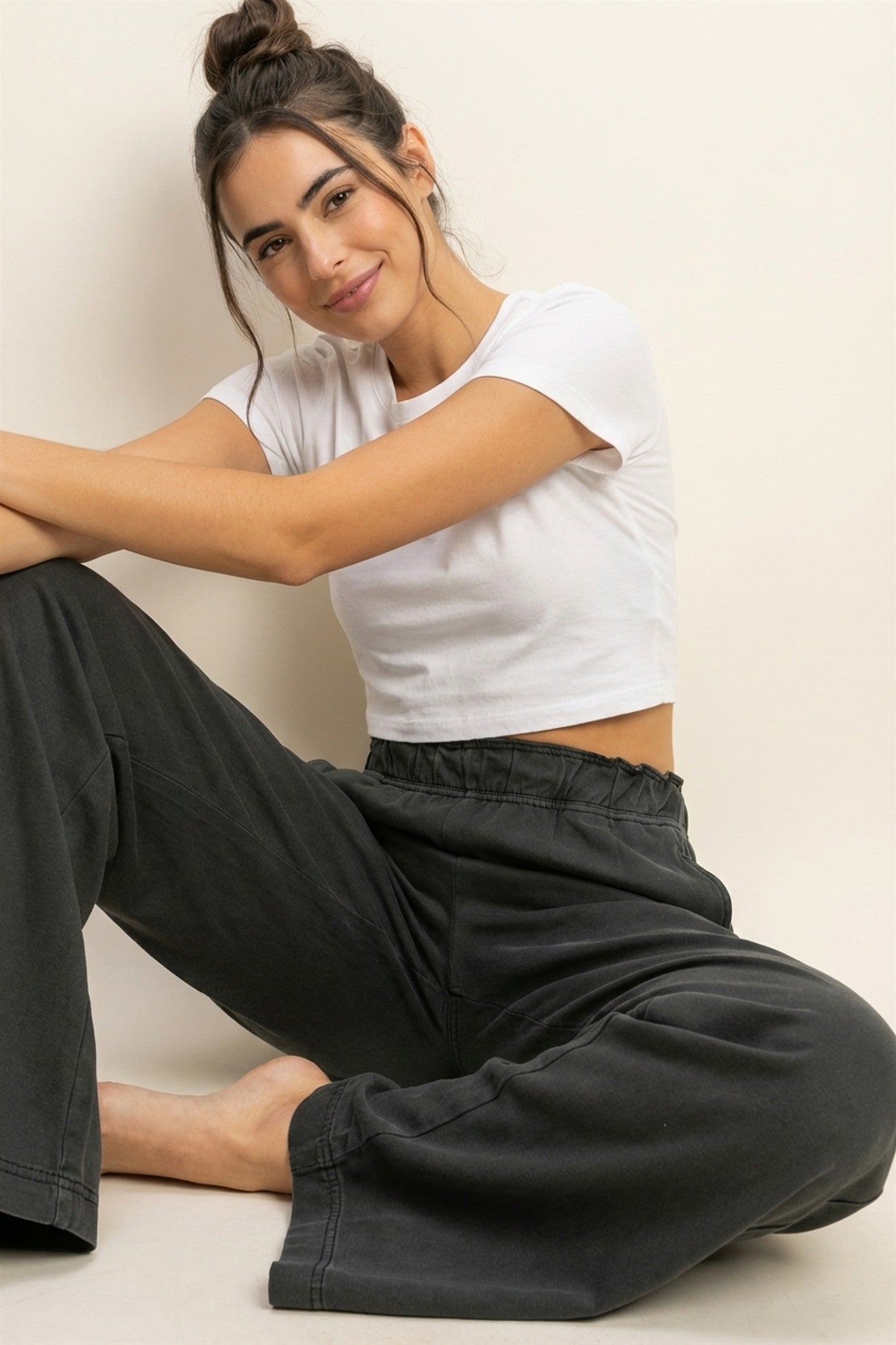 Wholesale High Waist Flare Pants Pants DZ24C346-D BLACK DOUBLE ZERO