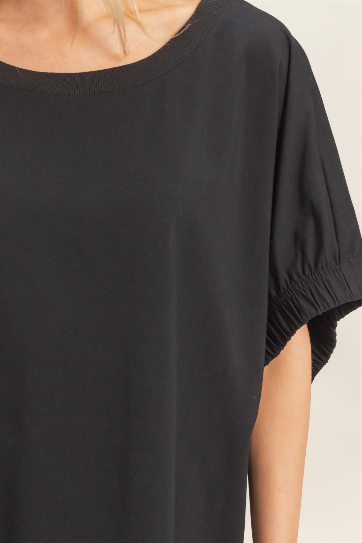 Wholesale Oversized Elastic Cuff Top T-Shirts HF26C082 BLACK HYFVE