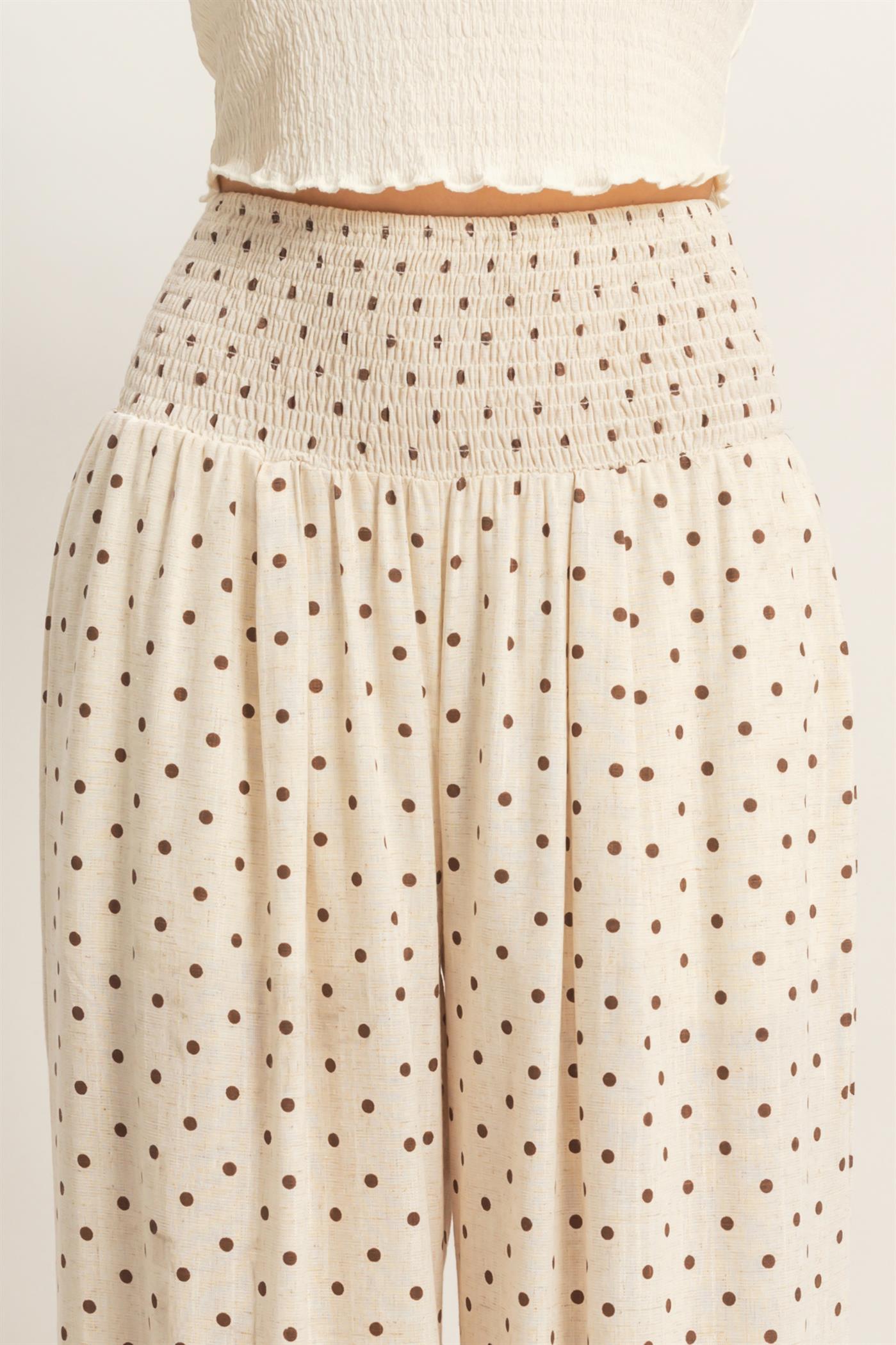 Wholesale Polka Dot Elastic Wide-Leg Pants Pants HF26C280 OATMEAL HYFVE