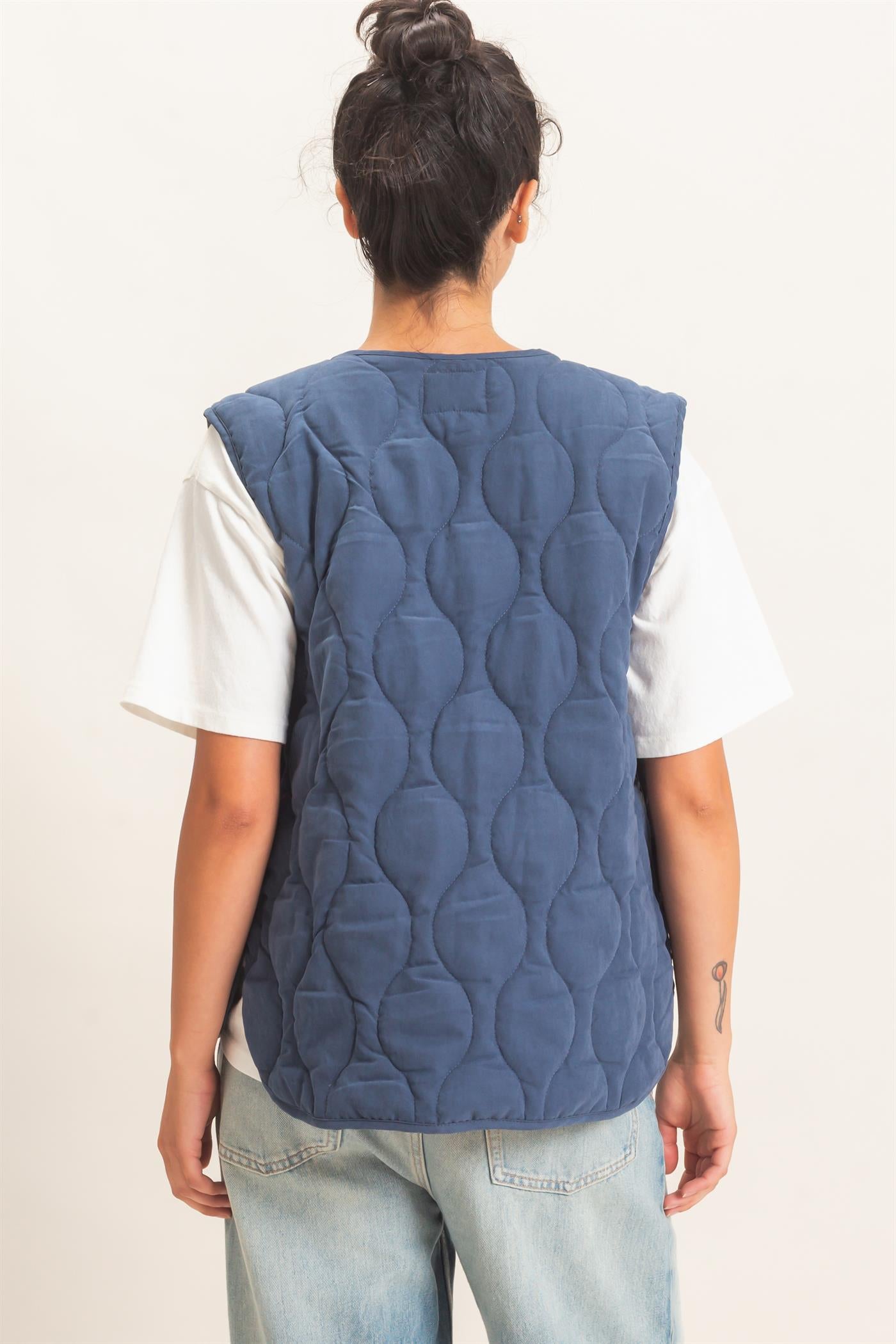 Wholesale Quilted Vest With Pockets Vests DZ26F336 NAVY DOUBLE ZERO