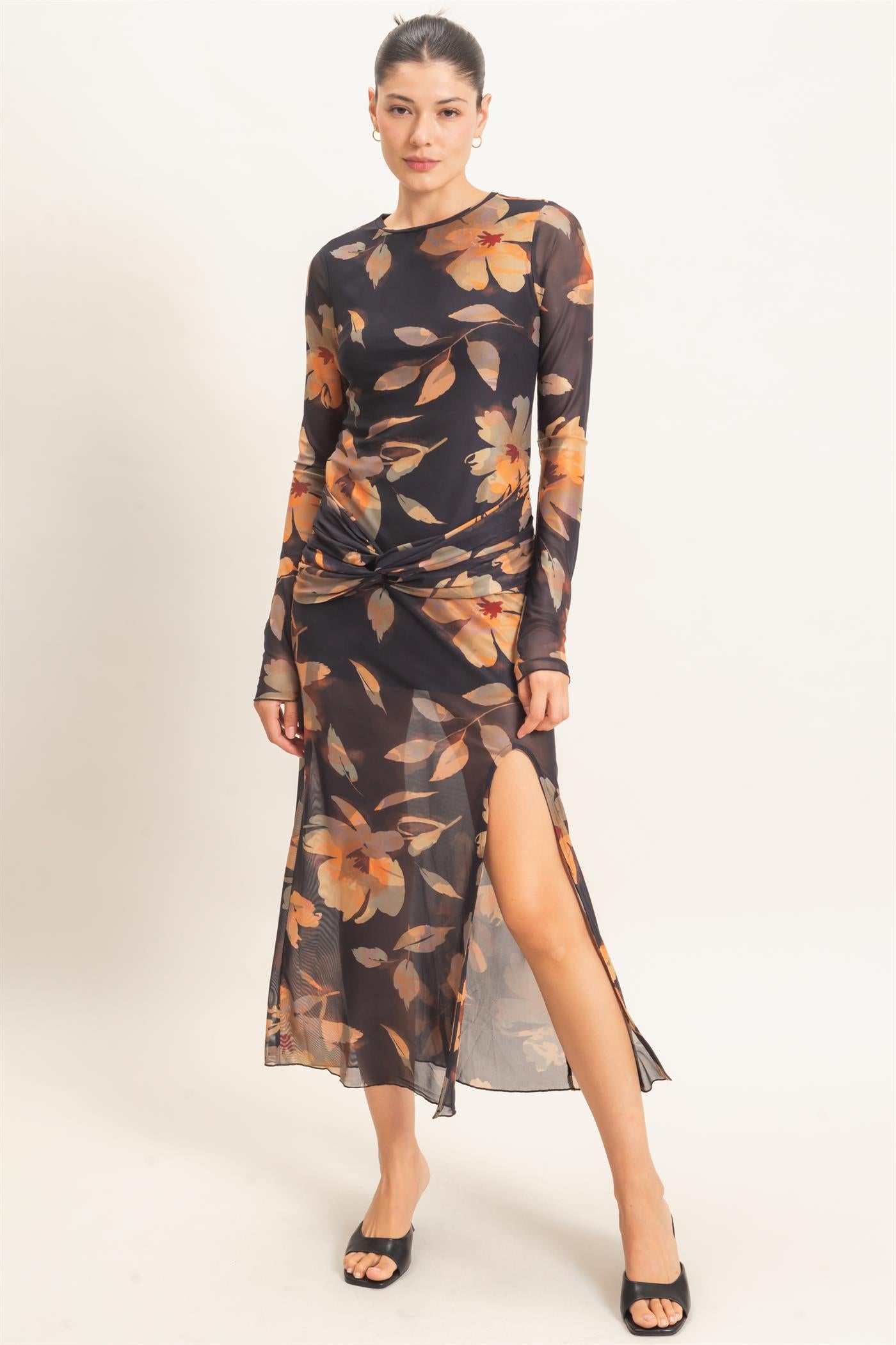Wholesale Floral Mesh Knit Dress Dresses HF26E307 BLACK HYFVE