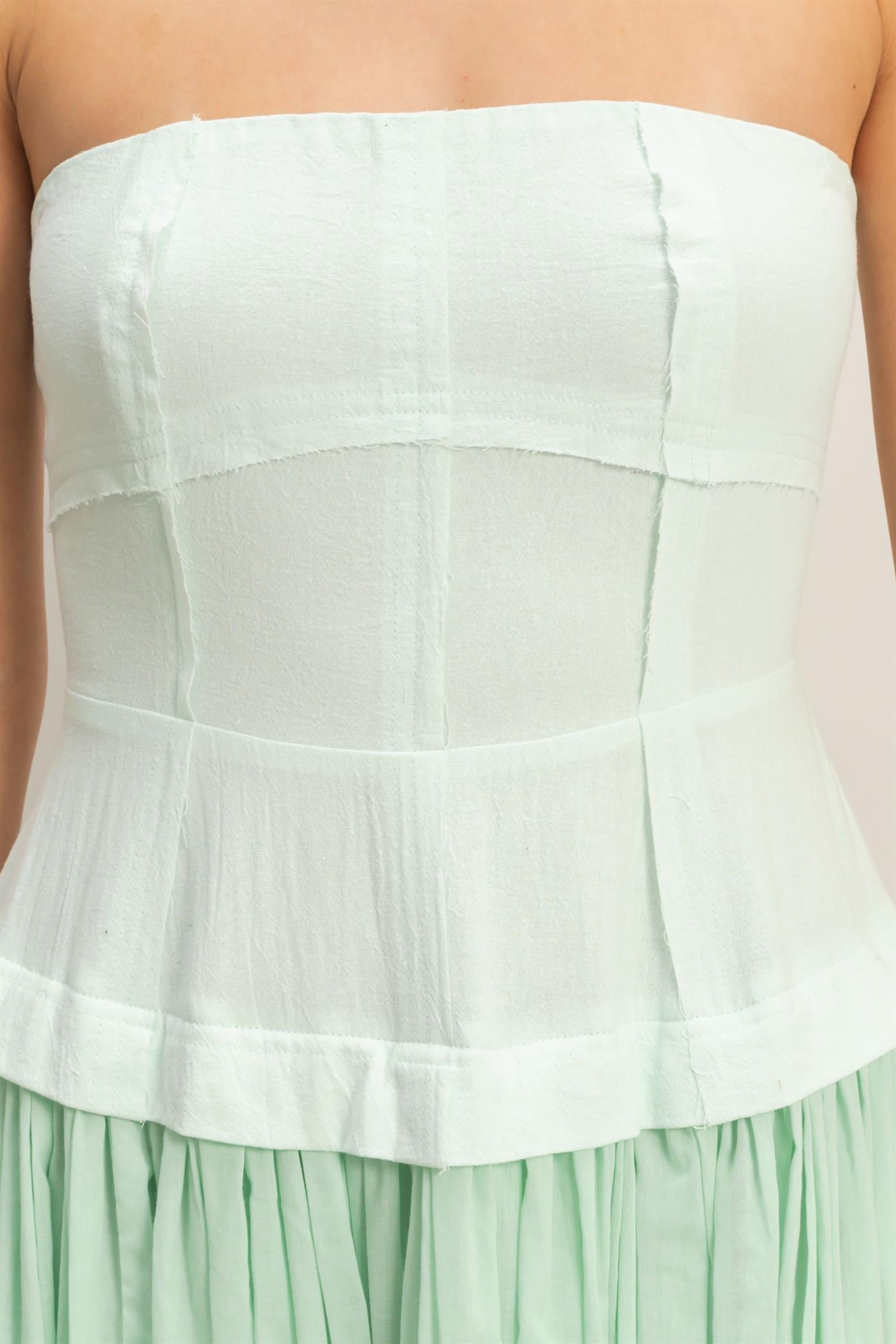 Wholesale Strapless Tiered Maxi Dress Dresses HF26A570 SEAFOAM HYFVE