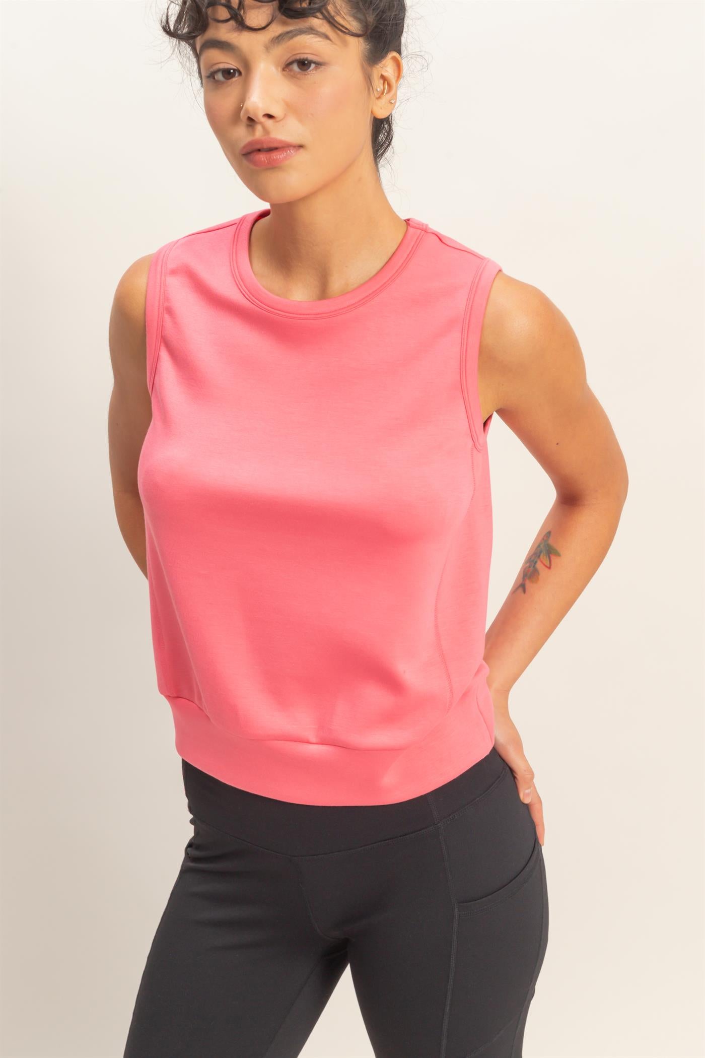 Wholesale Sleeveless Crew Neck Top Clothing Tops DZ26C709 TAFFY PINK DOUBLE ZERO