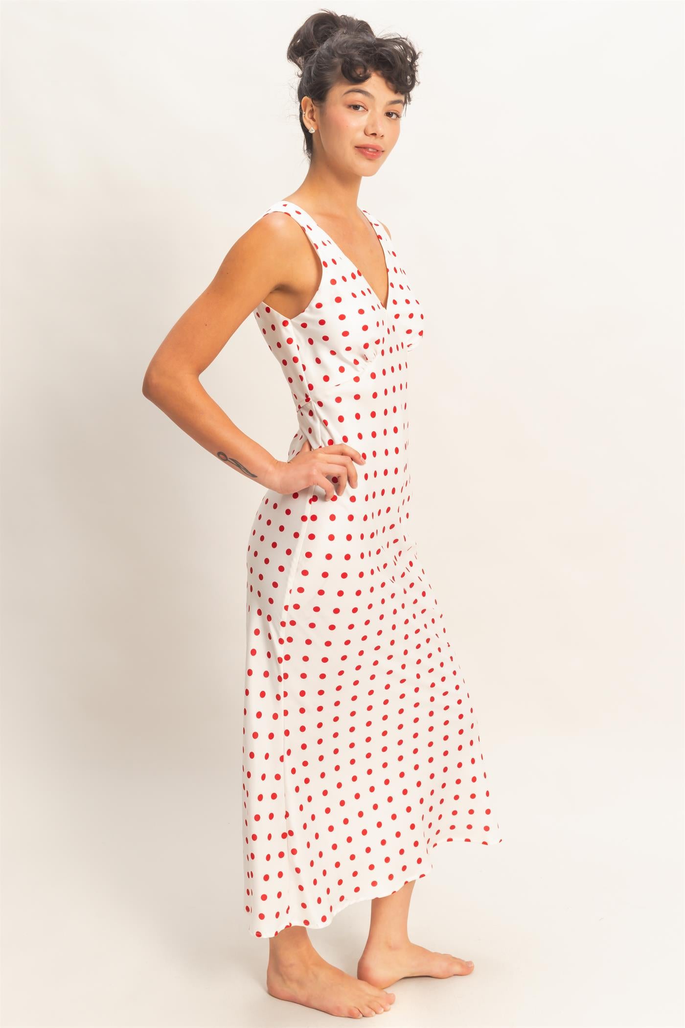 Wholesale Polka Dot Sleeveless Maxi Dress Dresses DZ25E063 RED DOUBLE ZERO