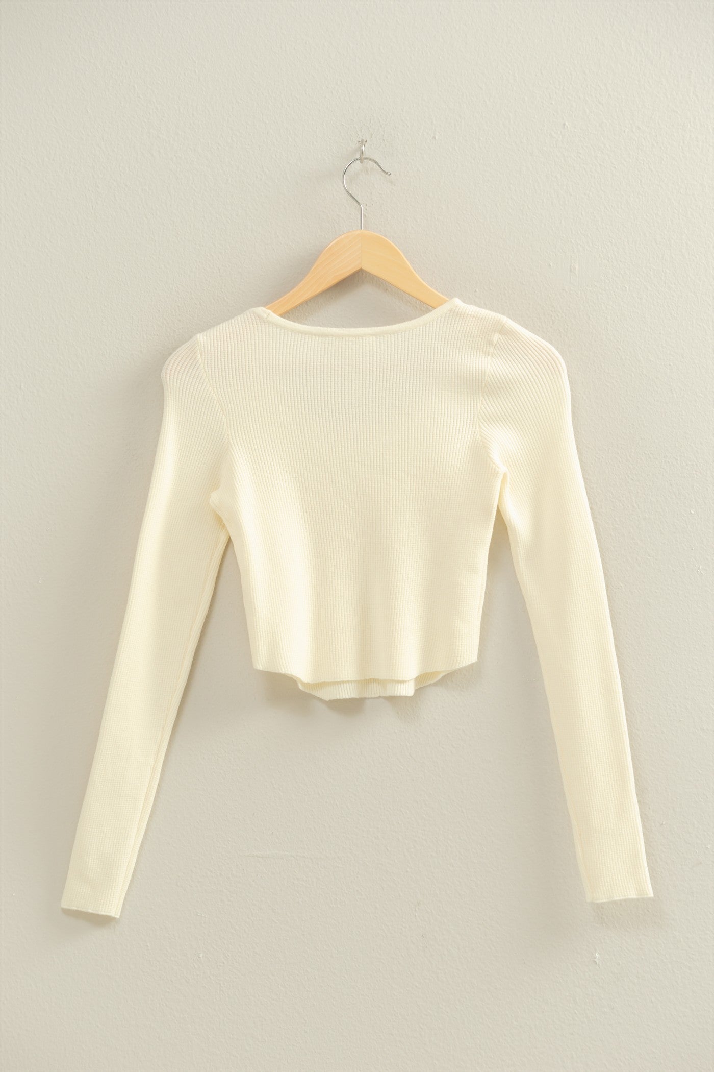 Wholesale Scoop Neck Long Sleeve Fitted Knit Top Clothing Tops DZ25E353 WHIP CREAM DOUBLE ZERO