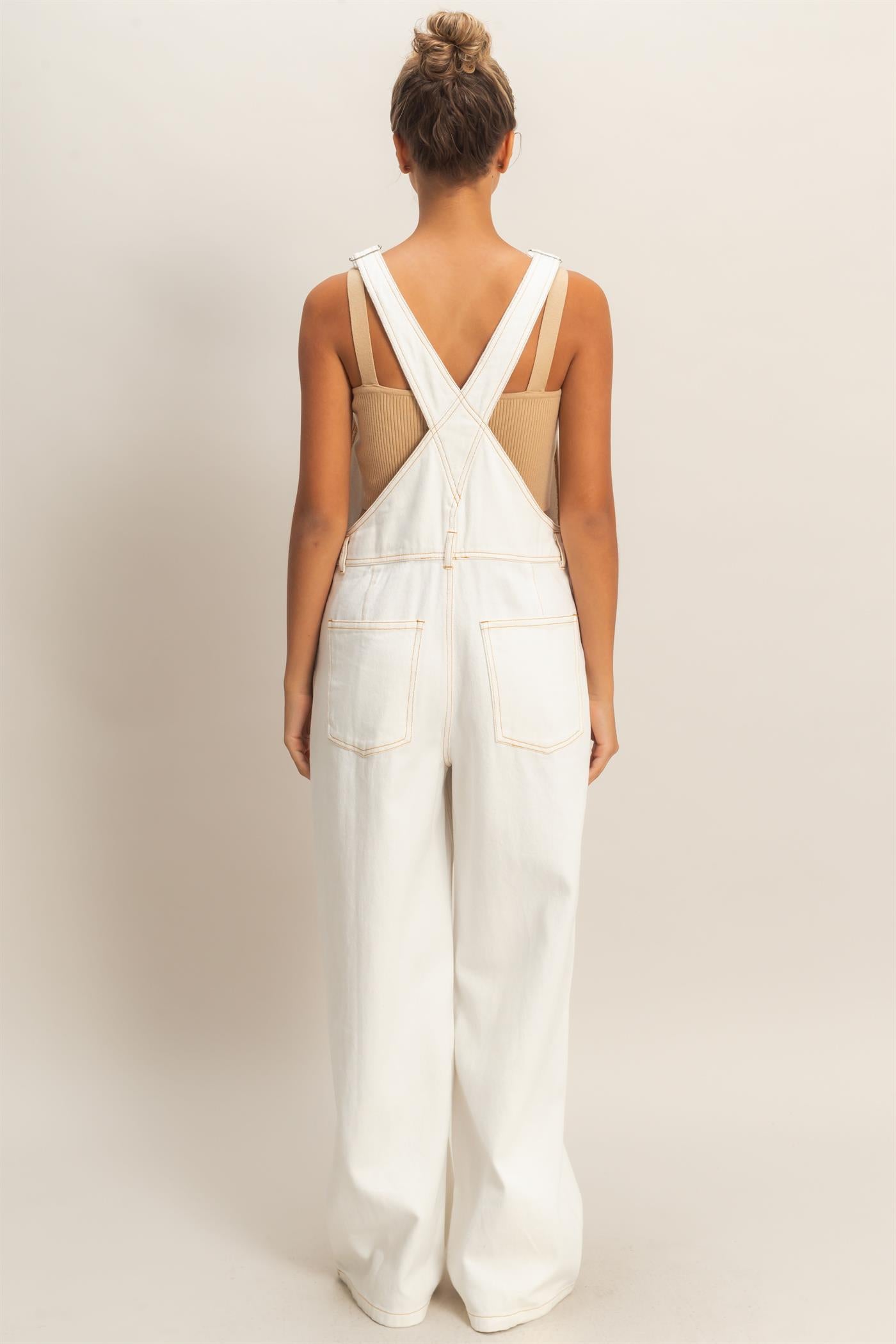 Wholesale Snow Wash Denim Overalls Clothing HF26C185 WHITE DENIM HYFVE
