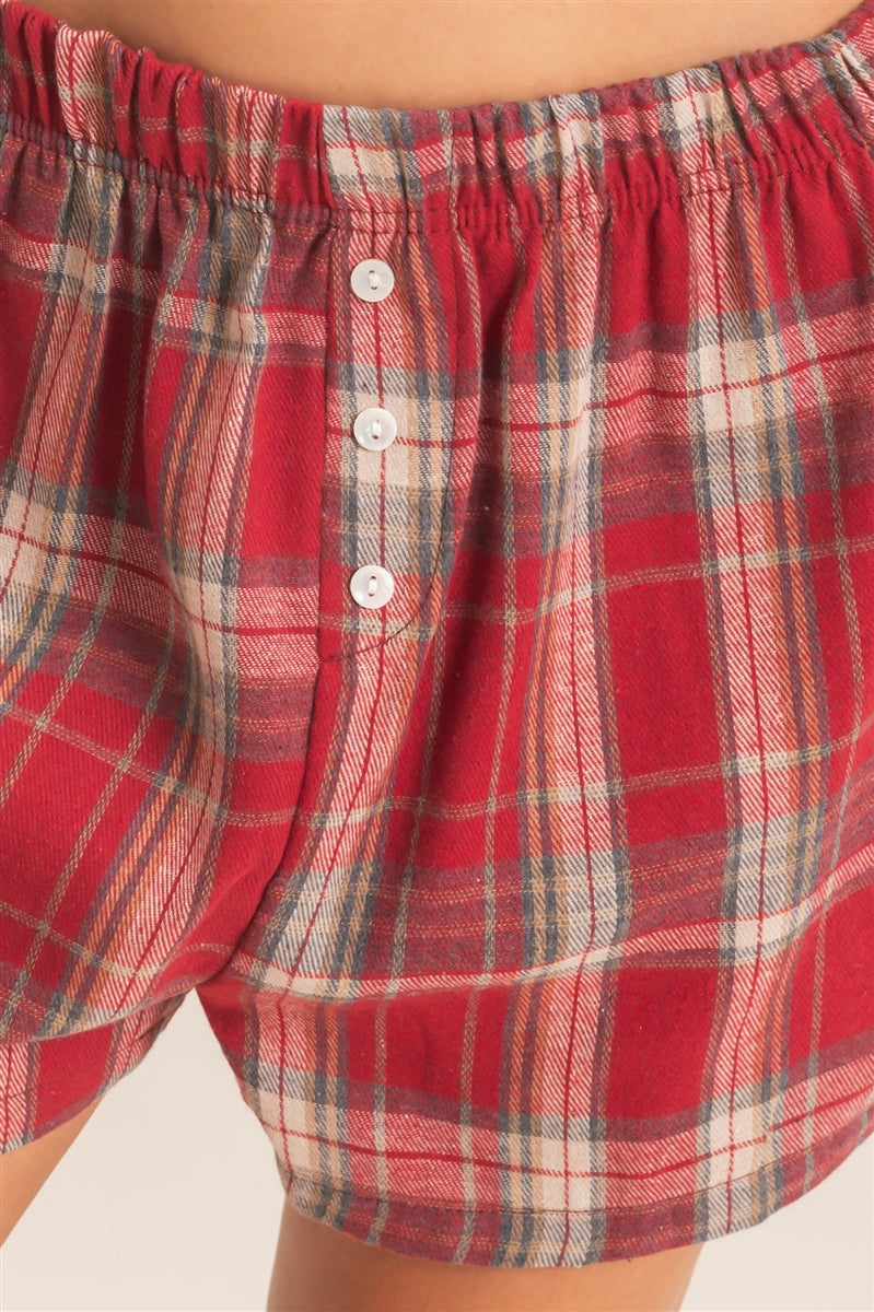 Wholesale Plaid Shorts With Button Front Shorts DZ26F270 RED DOUBLE ZERO