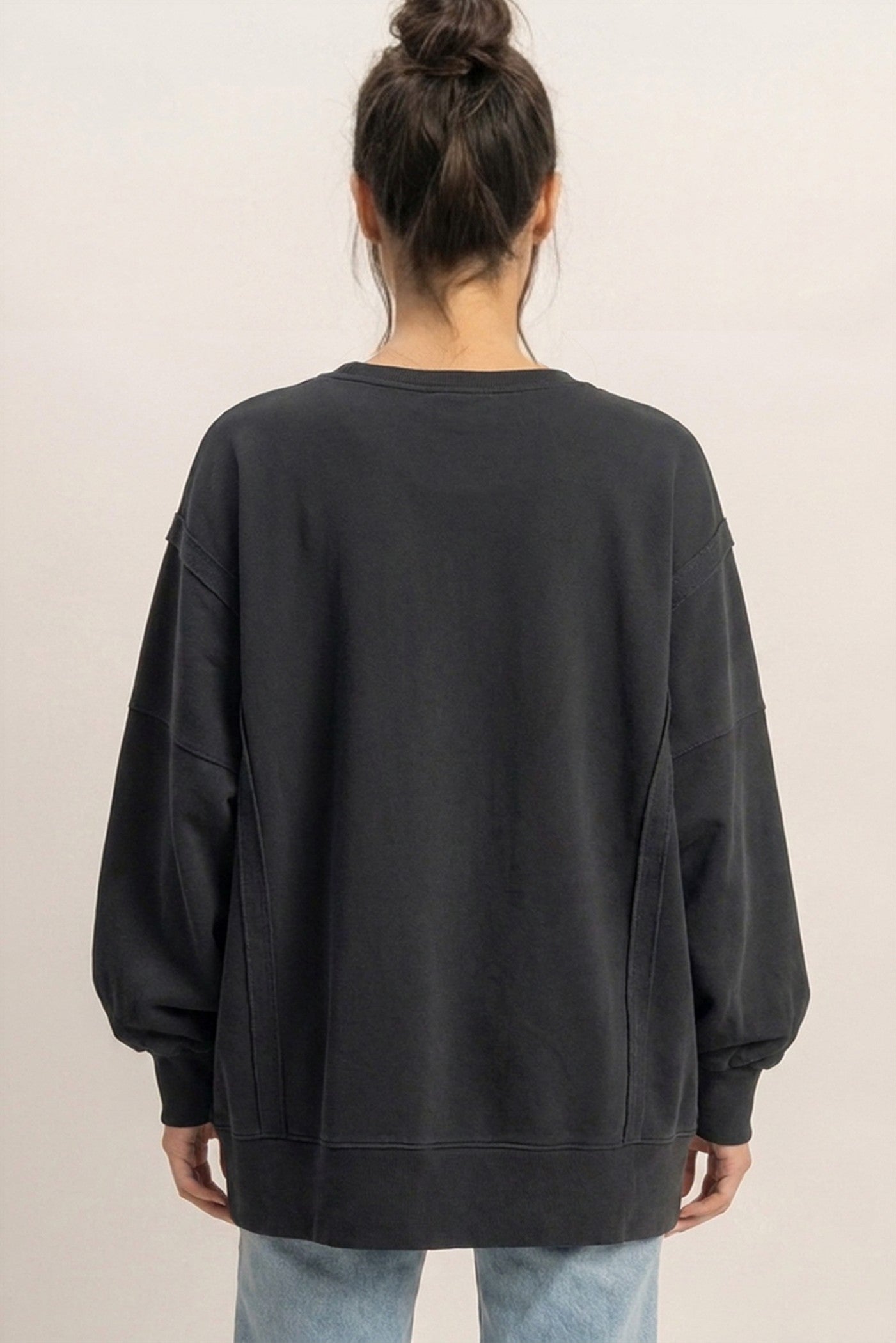 Wholesale Pigment  Dye Oversized Raw Edge Sweatshirt Sweatshirts DZ26C737 BLACK DOUBLE ZERO