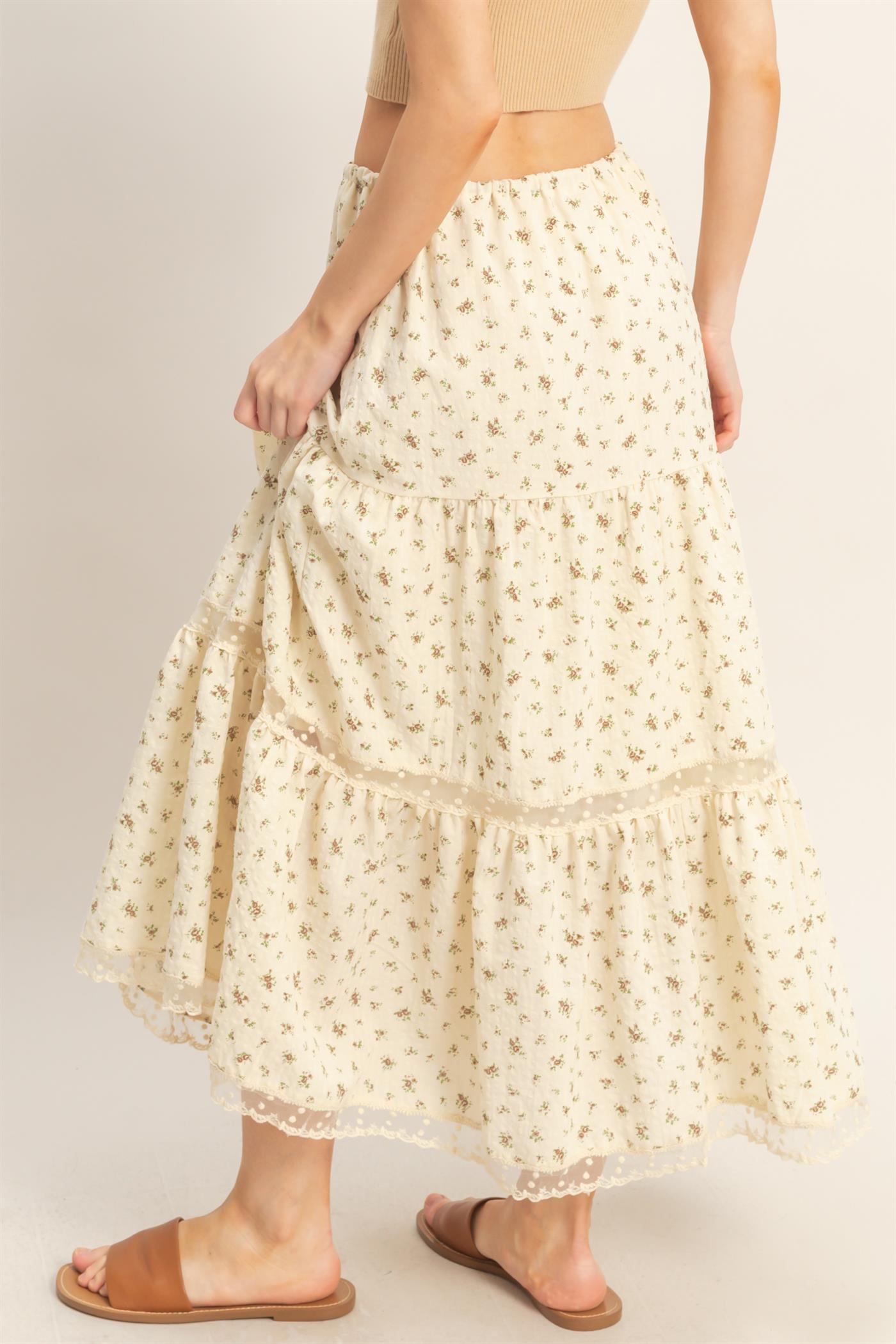 Wholesale Tiered Lace Trim Skirt Skirts HF26A697 BROWN HYFVE