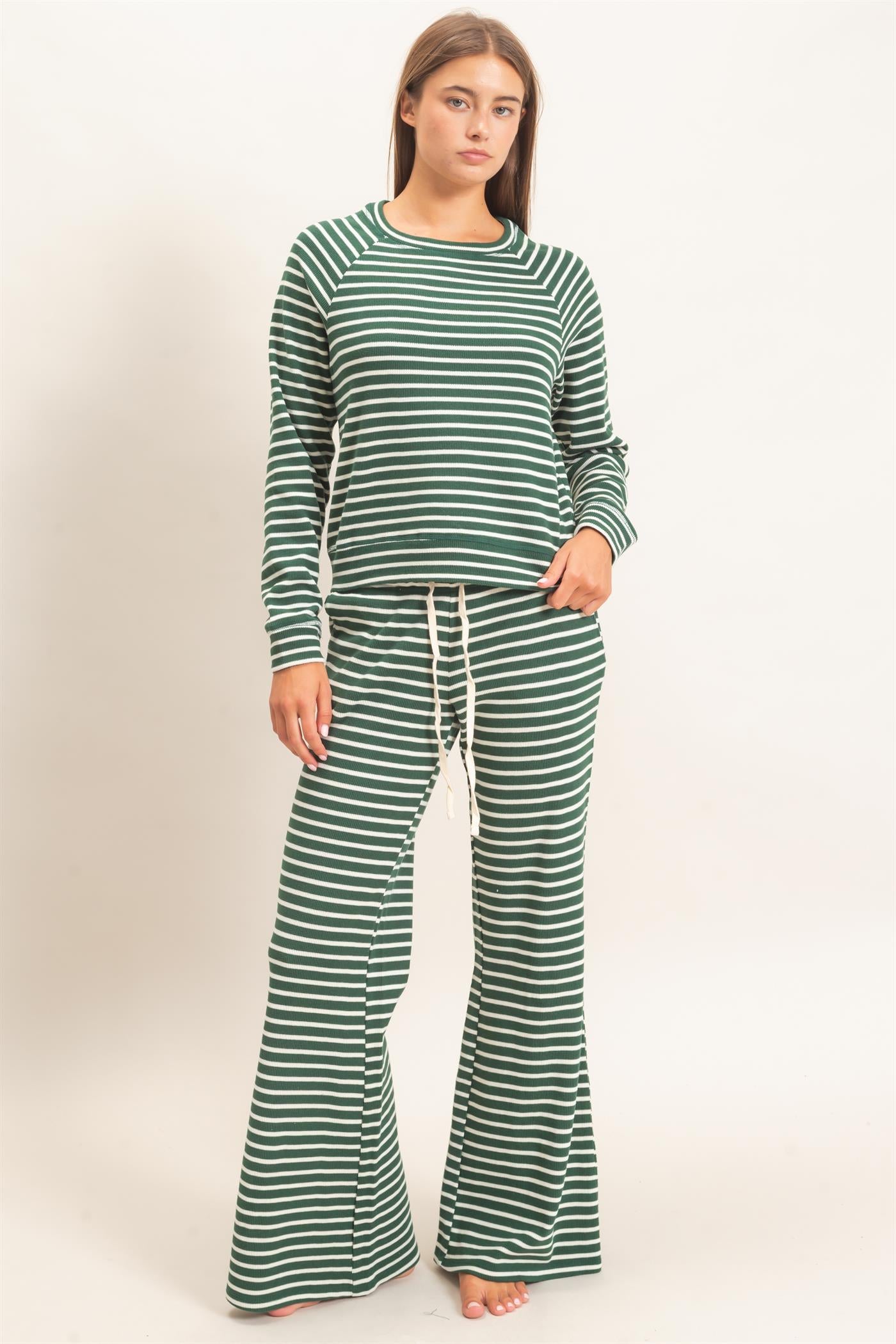 Wholesale Low Rise Striped Waffle Knit Pants Pants DZ26E553 DARK GREEN DOUBLE ZERO