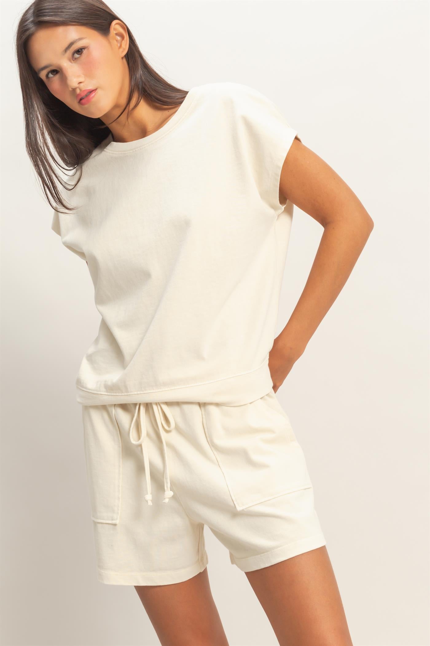 Wholesale Sleeveless Crew Neck Top and Shorts Set Clothing DZ26A028-SET ALPACA DOUBLE ZERO