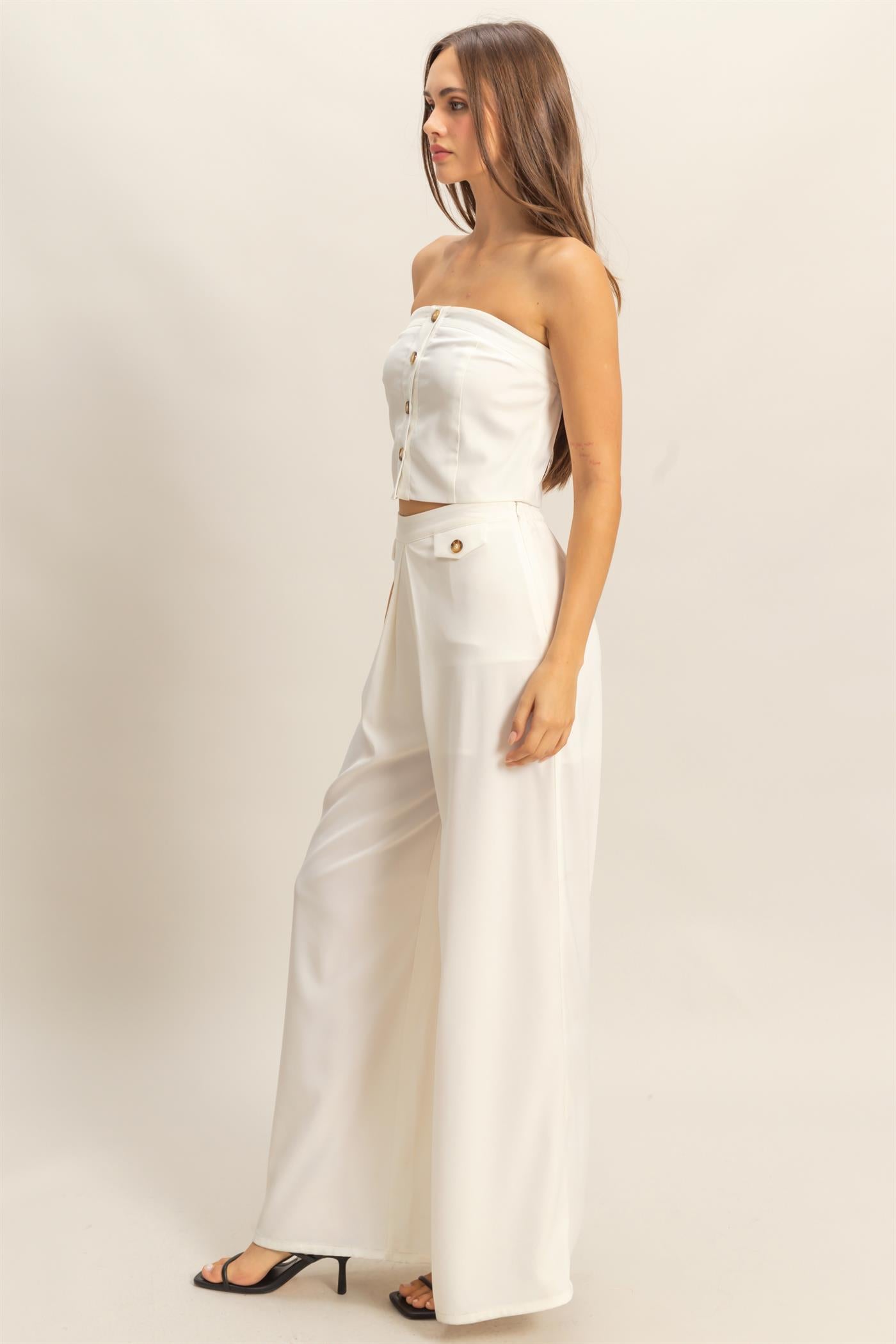 Wholesale Strapless Buttoned Top And Pants Set Clothing HF25E017-SET OFF WHITE HYFVE