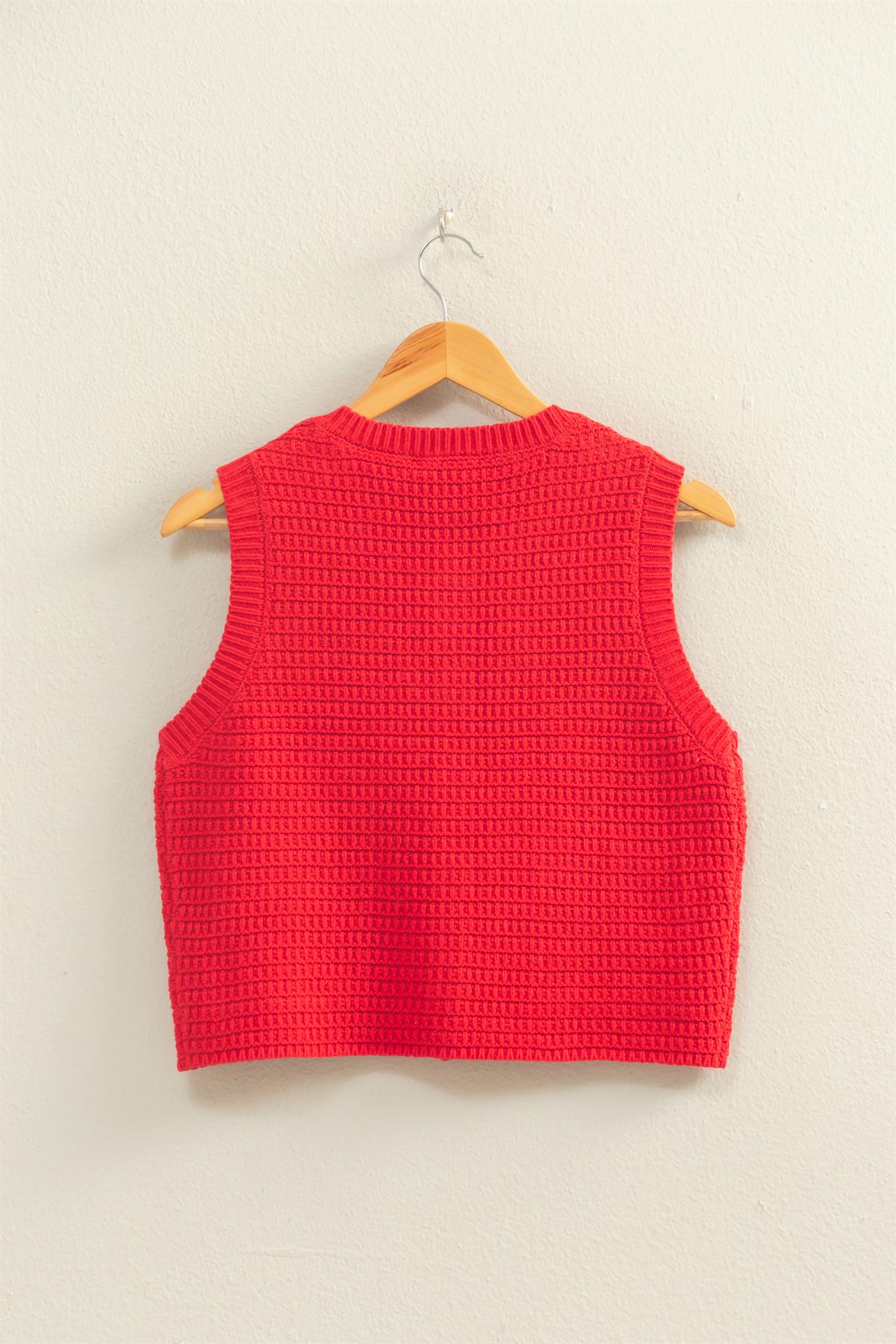 Wholesale Textured Button-Front Vest With Pocket Clothing Tops DZ26A448 RED DOUBLE ZERO