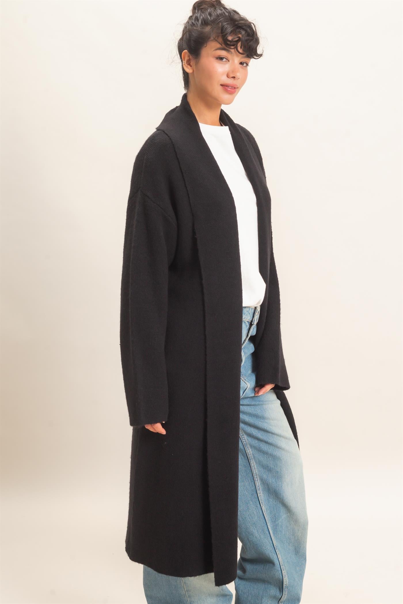 Wholesale Duster Cardigan Sweaters DZ26E267 BLACK DOUBLE ZERO