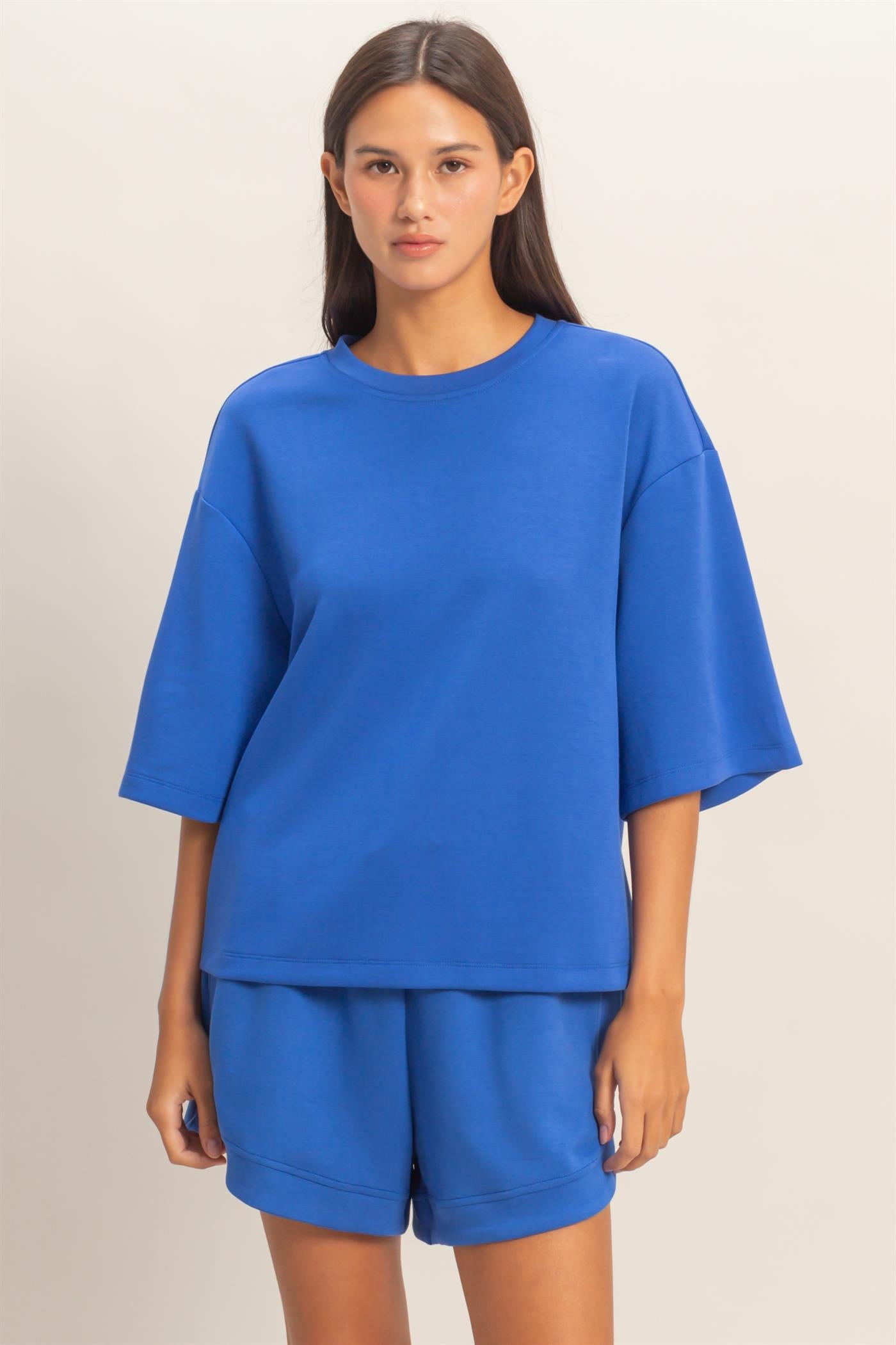 Wholesale Scuba Short Sleeve Boxy Top T-Shirts DZ26A271 COBALT DOUBLE ZERO