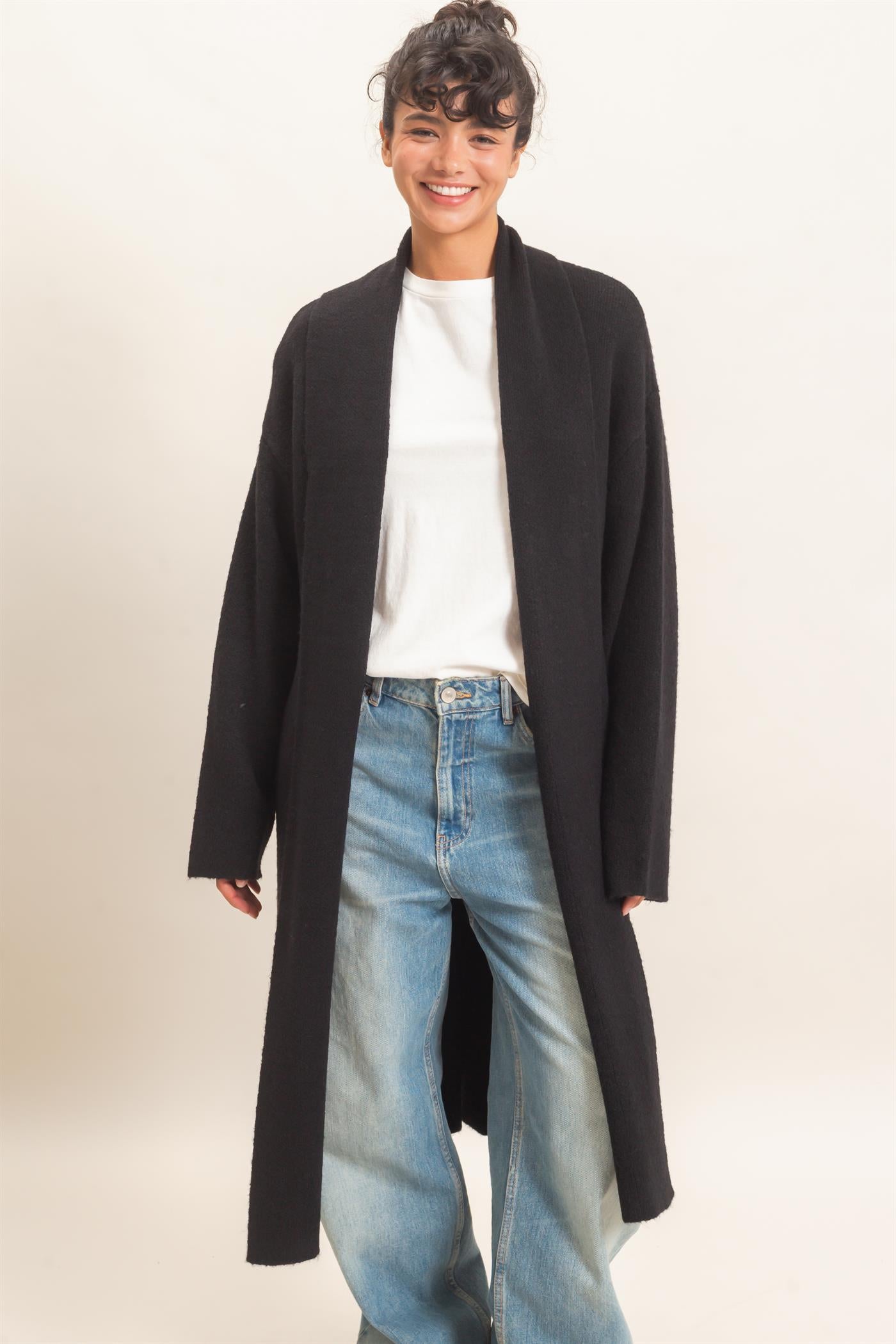 Wholesale Duster Cardigan Sweaters DZ26E267 BLACK DOUBLE ZERO