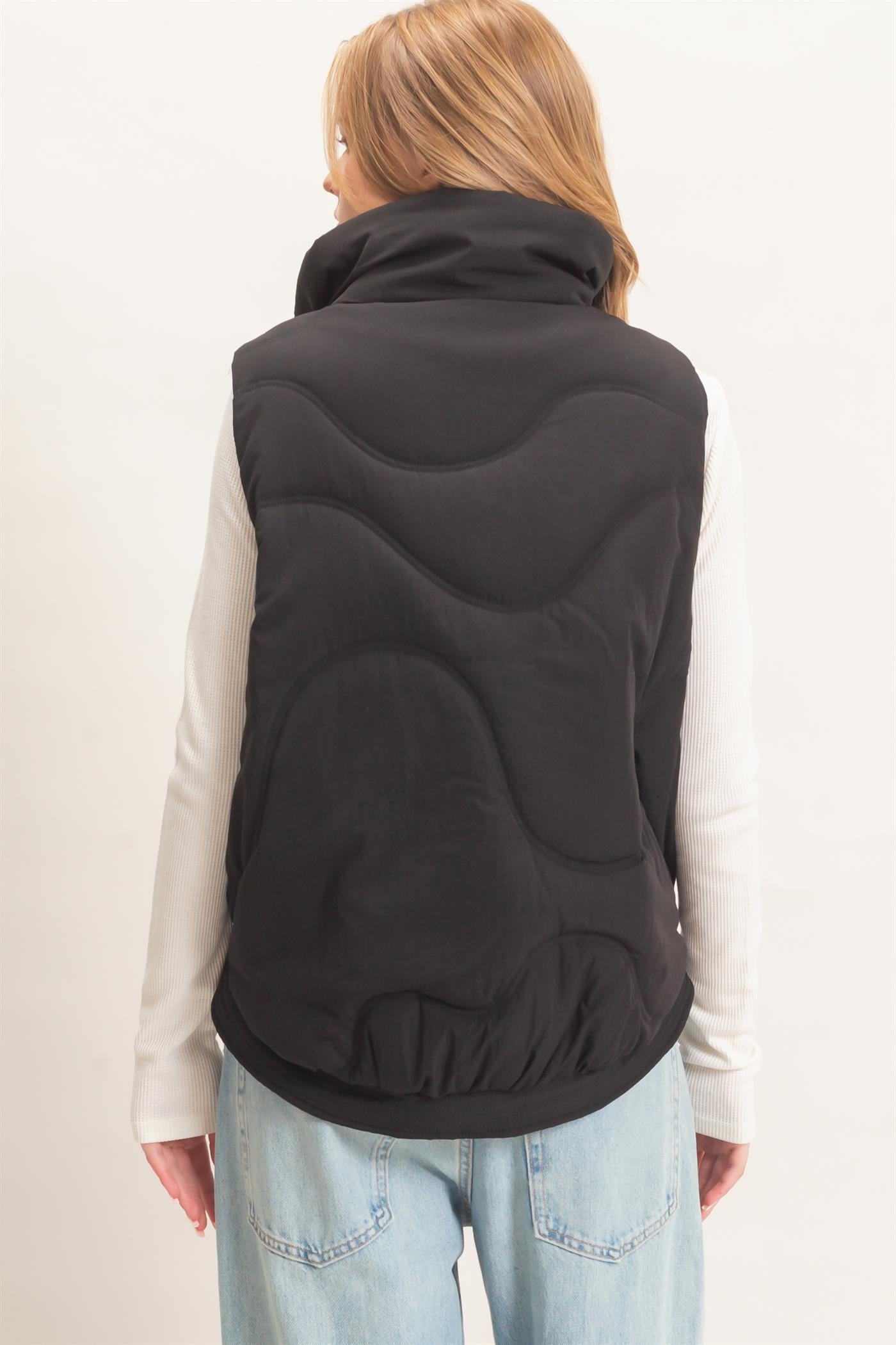 Wholesale Quilted Funnel Neck Puffer Vest Vests HF26F168 BLACK HYFVE