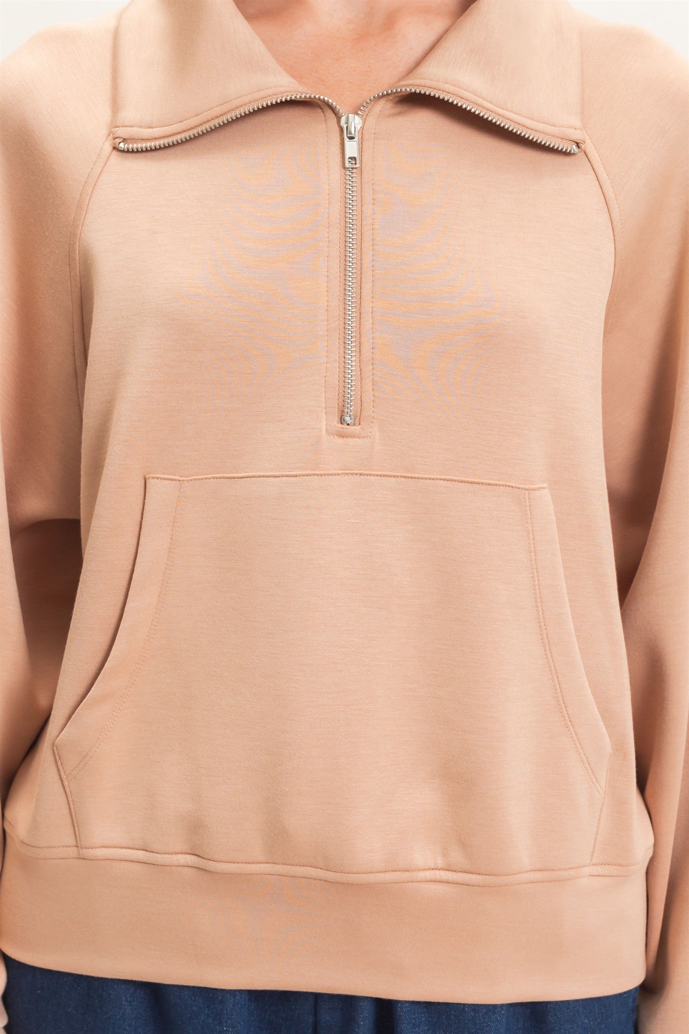 Wholesale Half-Zip Collar Raglan Pullover Sweatshirts DZ26C967 DARK TAUPE DOUBLE ZERO
