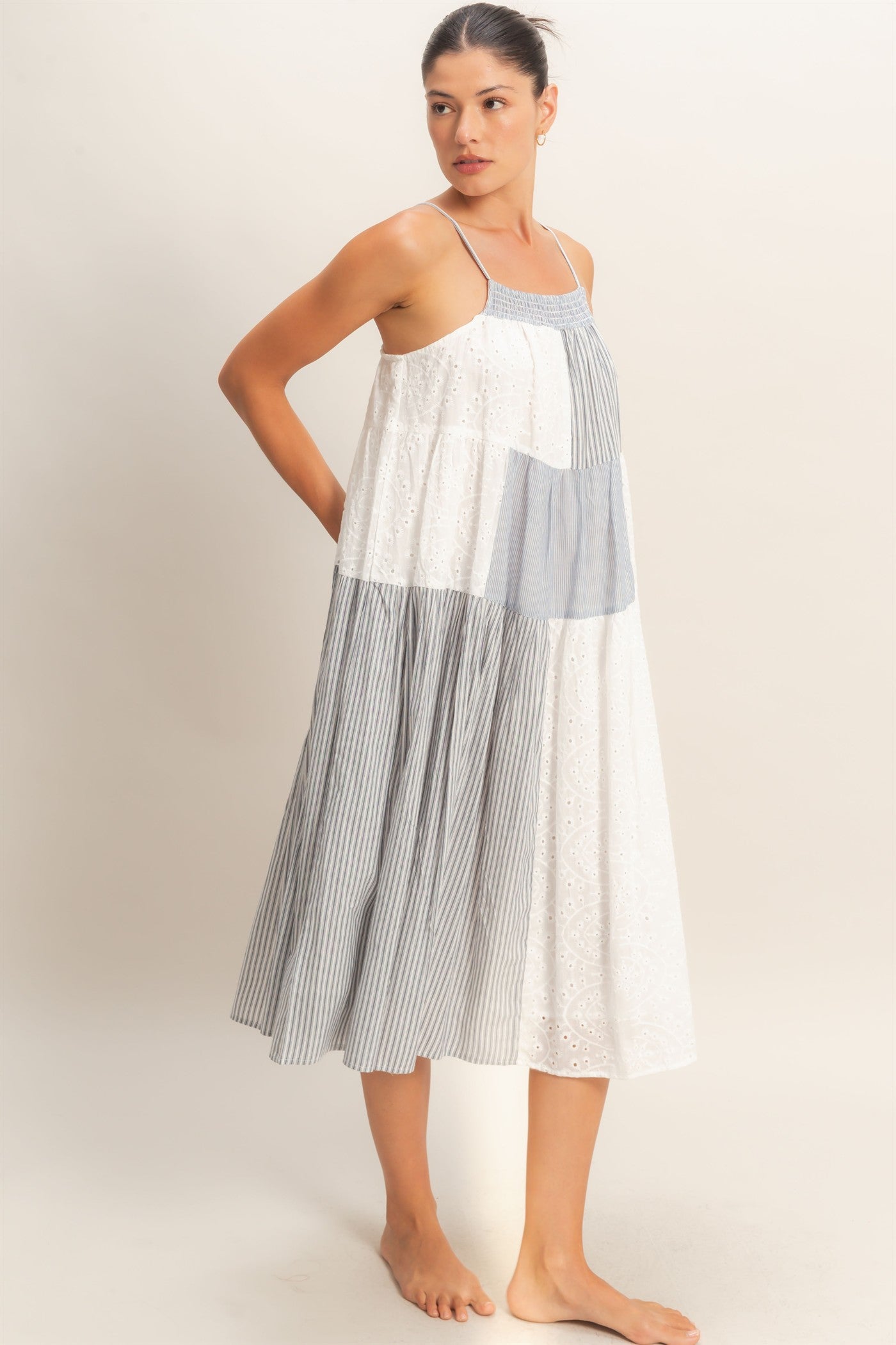 Wholesale Strappy Patchwork Midi Dress Dresses HF26C523 BLUE COMBO HYFVE