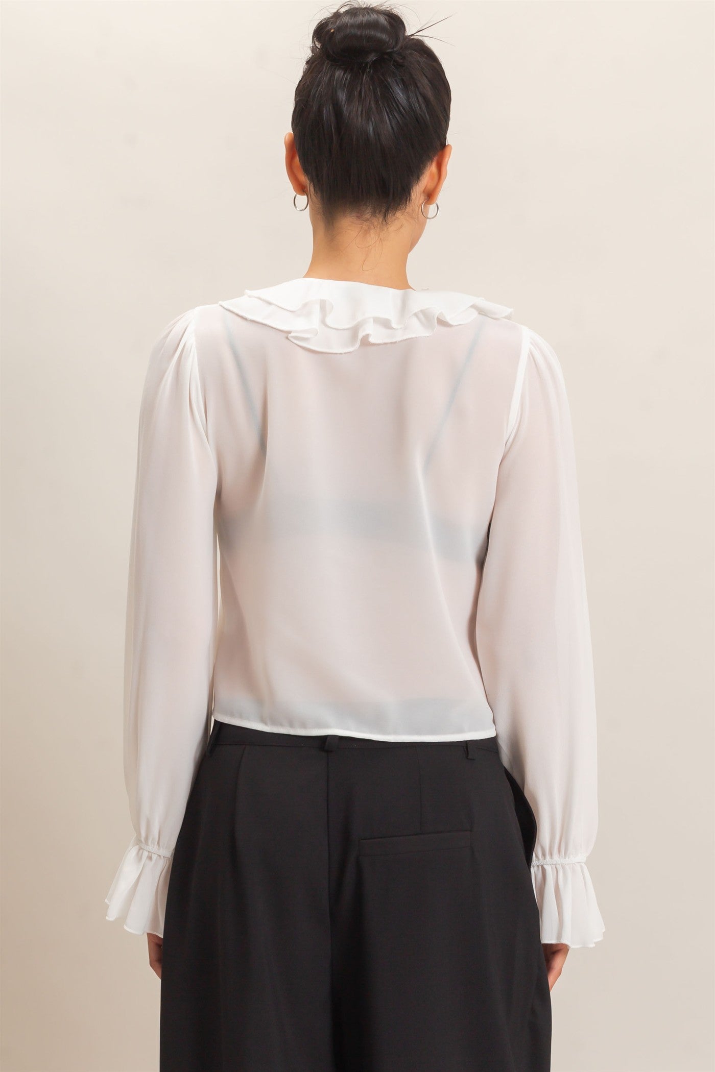 Wholesale Ruffled V-Neck Blouse Blouses HF26F066 OFF WHITE HYFVE