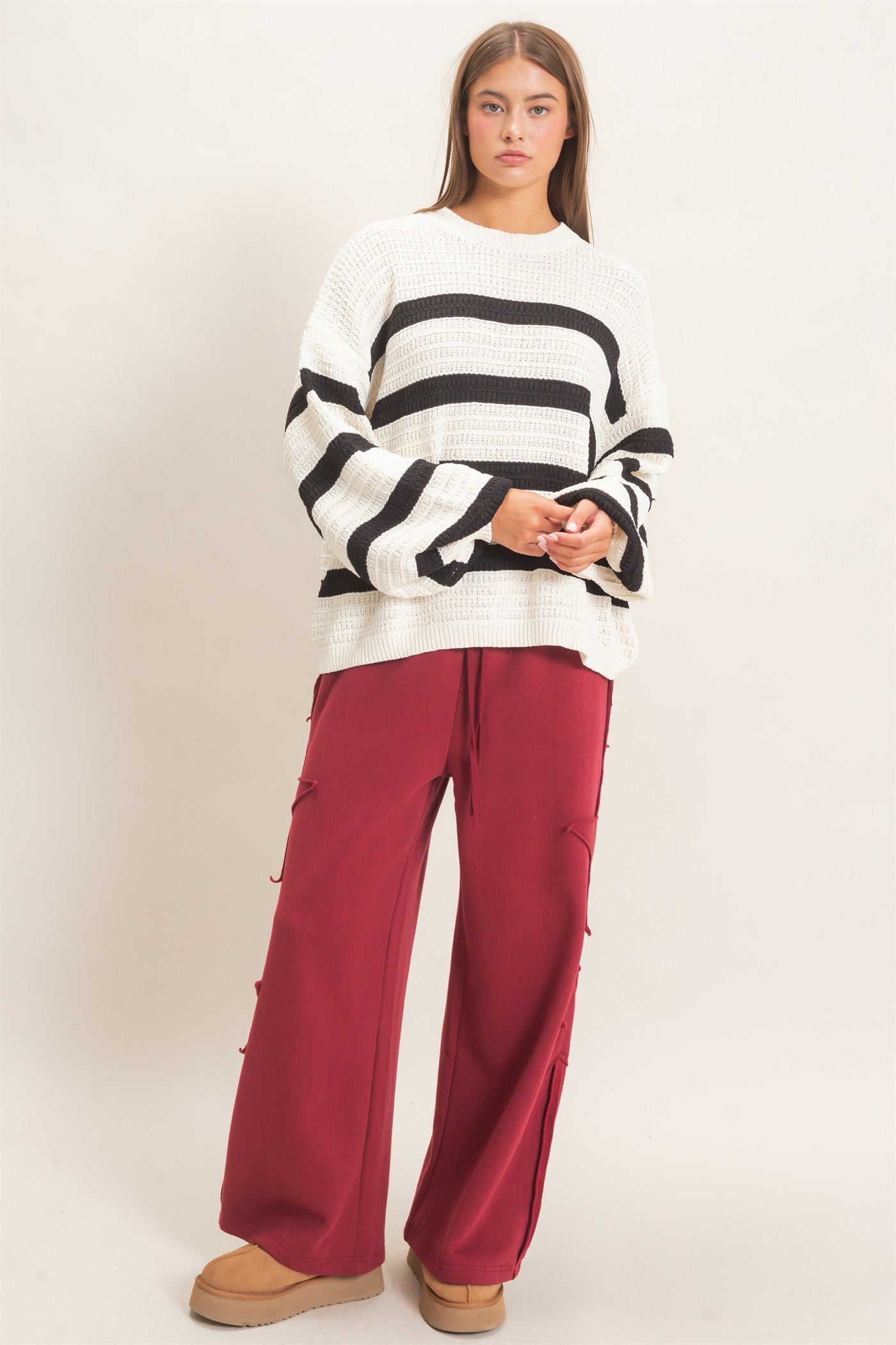 Wholesale French Terry Star Patch Sweatpants Pants DZ27A197 BURGUNDY DOUBLE ZERO