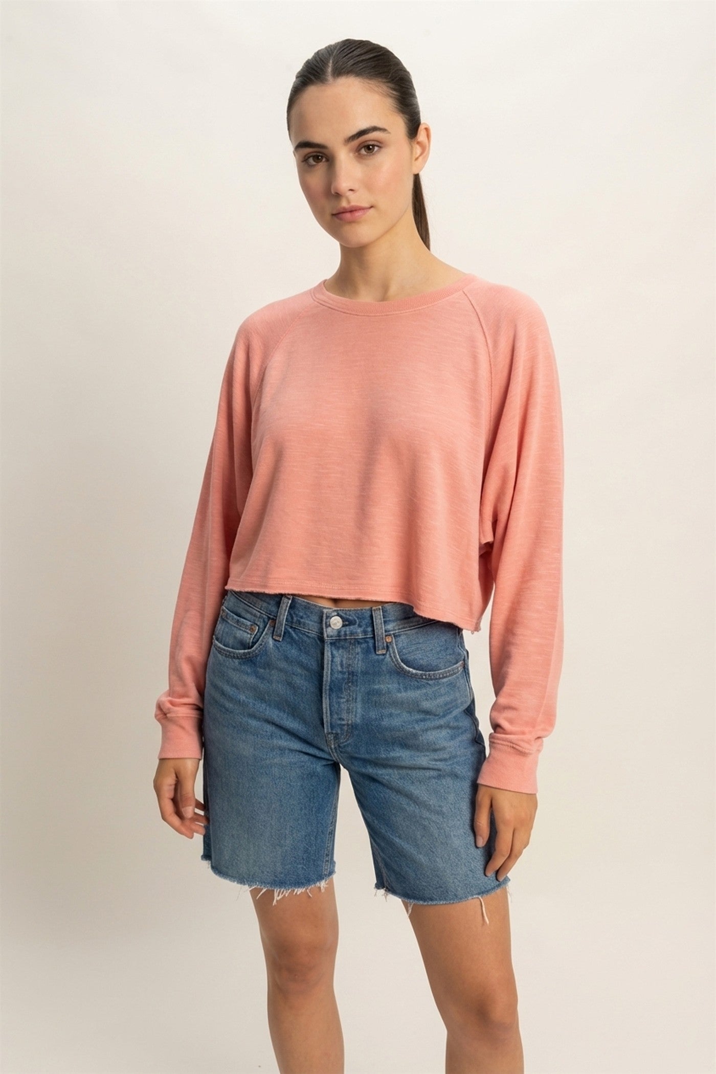 Wholesale Long Sleeve Round Neck Top Clothing Tops DZ22E691 TEAK ROSE DOUBLE ZERO