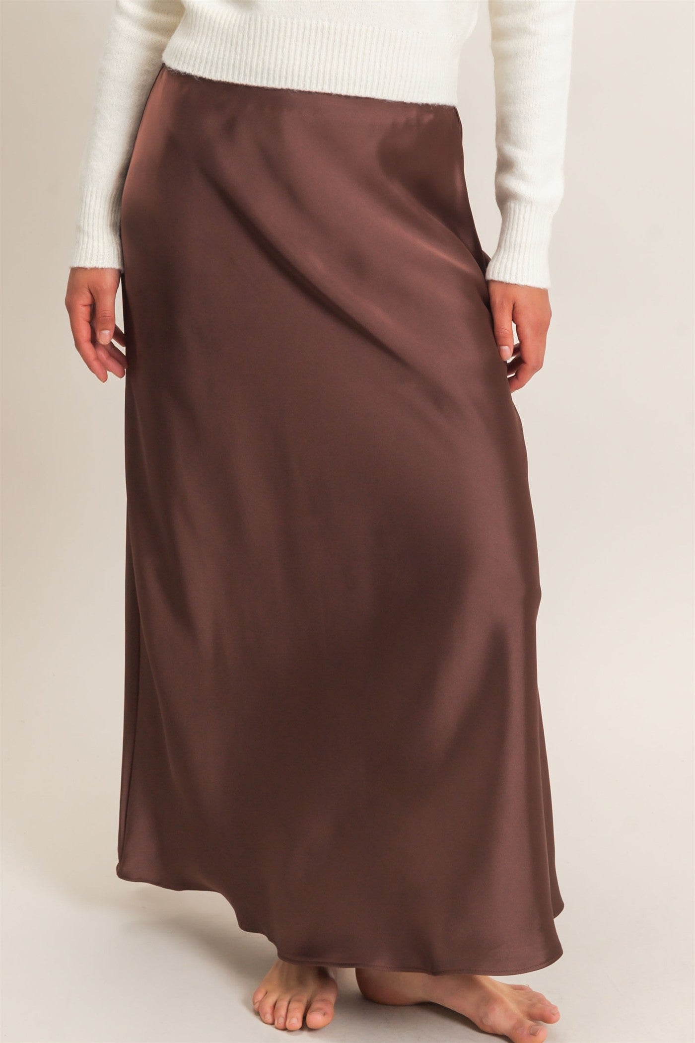 Wholesale Satin Maxi Skirt Skirts DZ26C970 DARK BROWN DOUBLE ZERO