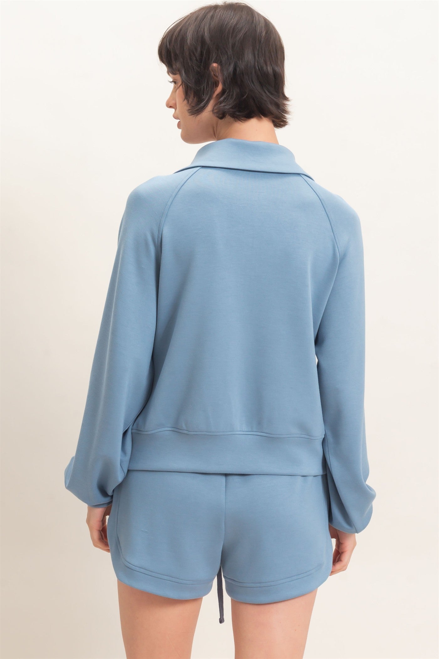 Wholesale Half-Zip Collar Raglan Pullover Sweatshirts DZ26C967 DUSTY BLUE DOUBLE ZERO