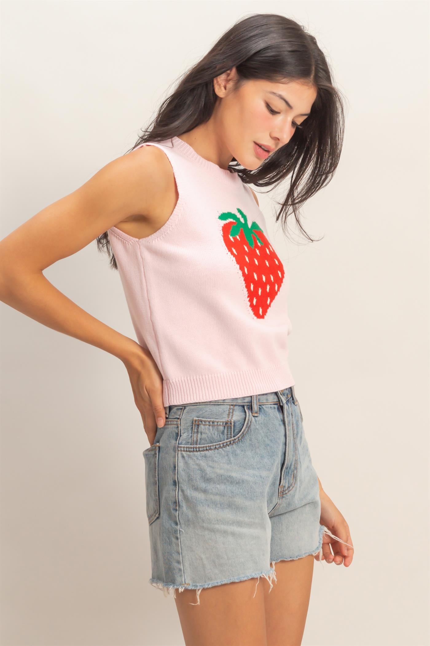 Wholesale Strawberry Sleeveless Knit Top Clothing Tops DZ26A035 SOFT PINK DOUBLE ZERO