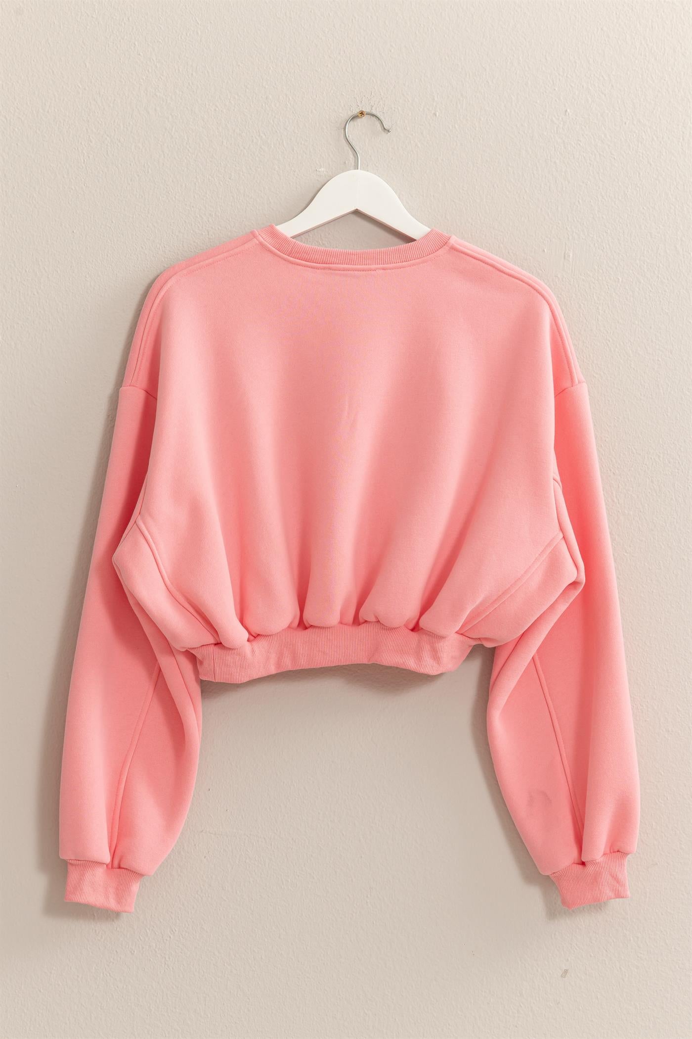 Wholesale Washed French Terry Cropped Sweatshirt Sweatshirts HF24E983 PINK HYFVE
