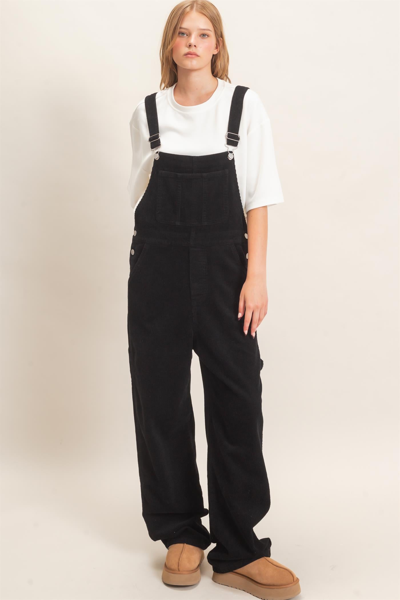 Wholesale Mineral Wash Corduroy Overalls Clothing HF26F210-D BLACK HYFVE