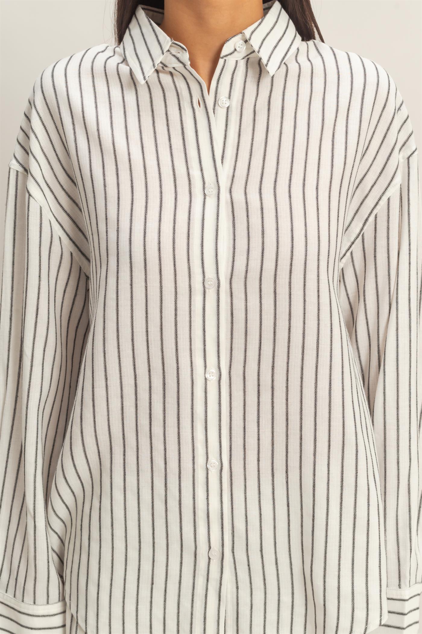 Wholesale Striped Button-Up Shirt Shirts DZ26C413 BLACK DOUBLE ZERO