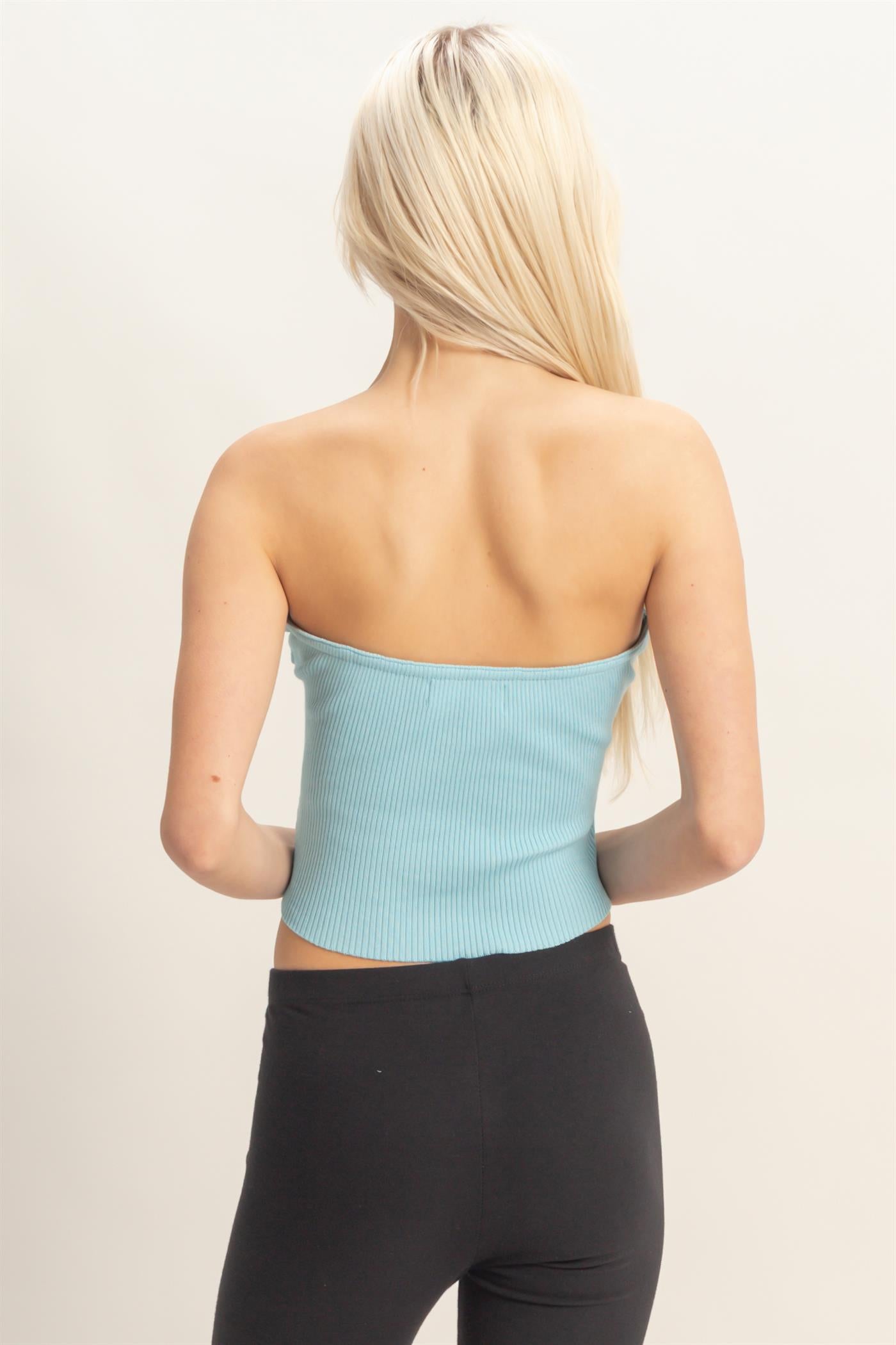 Wholesale Ribbed Knot Bustier Top Clothing Tops DZ26A308 BLUE DOUBLE ZERO
