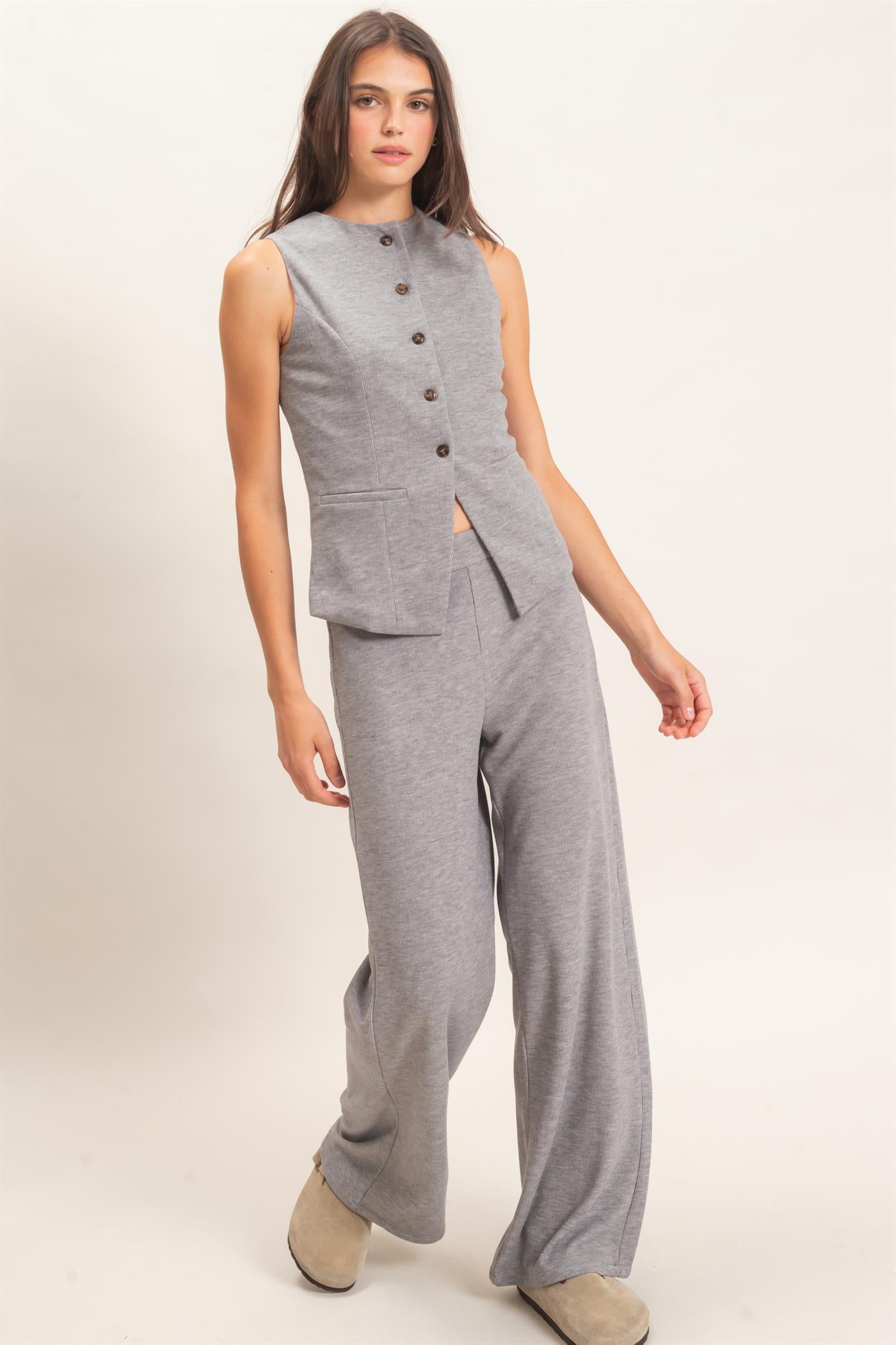 Wholesale Button-Up Vest And Pant Set Clothing HF26F226-SET-D GRAY HYFVE