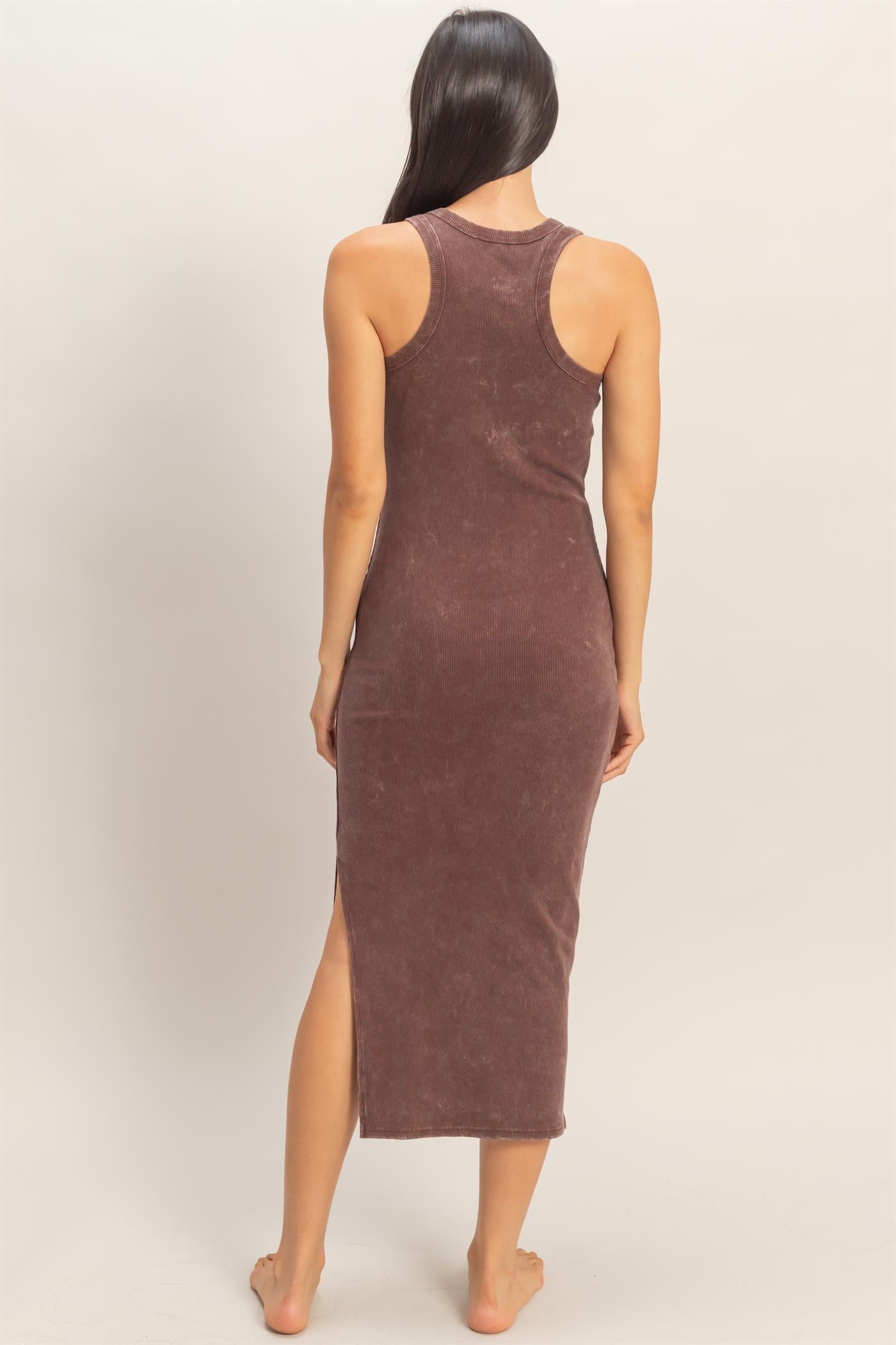 Wholesale Acid Washed Ribbed Midi Tank Dress Dresses DZ26C060 CHOCOLATE DOUBLE ZERO
