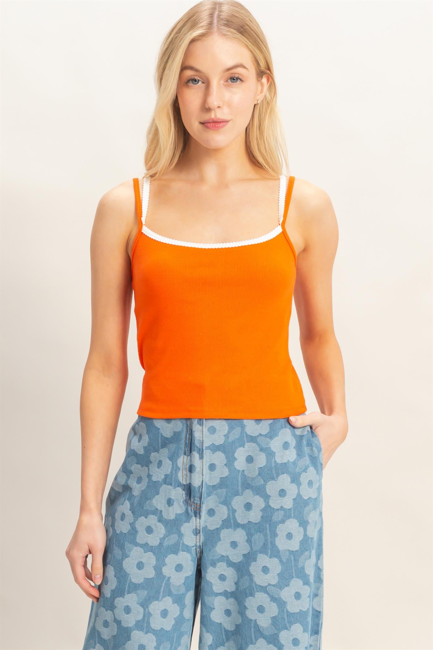 Wholesale Contrast Strap Square Neck Top Clothing Tops HF26A121 ORANGE HYFVE