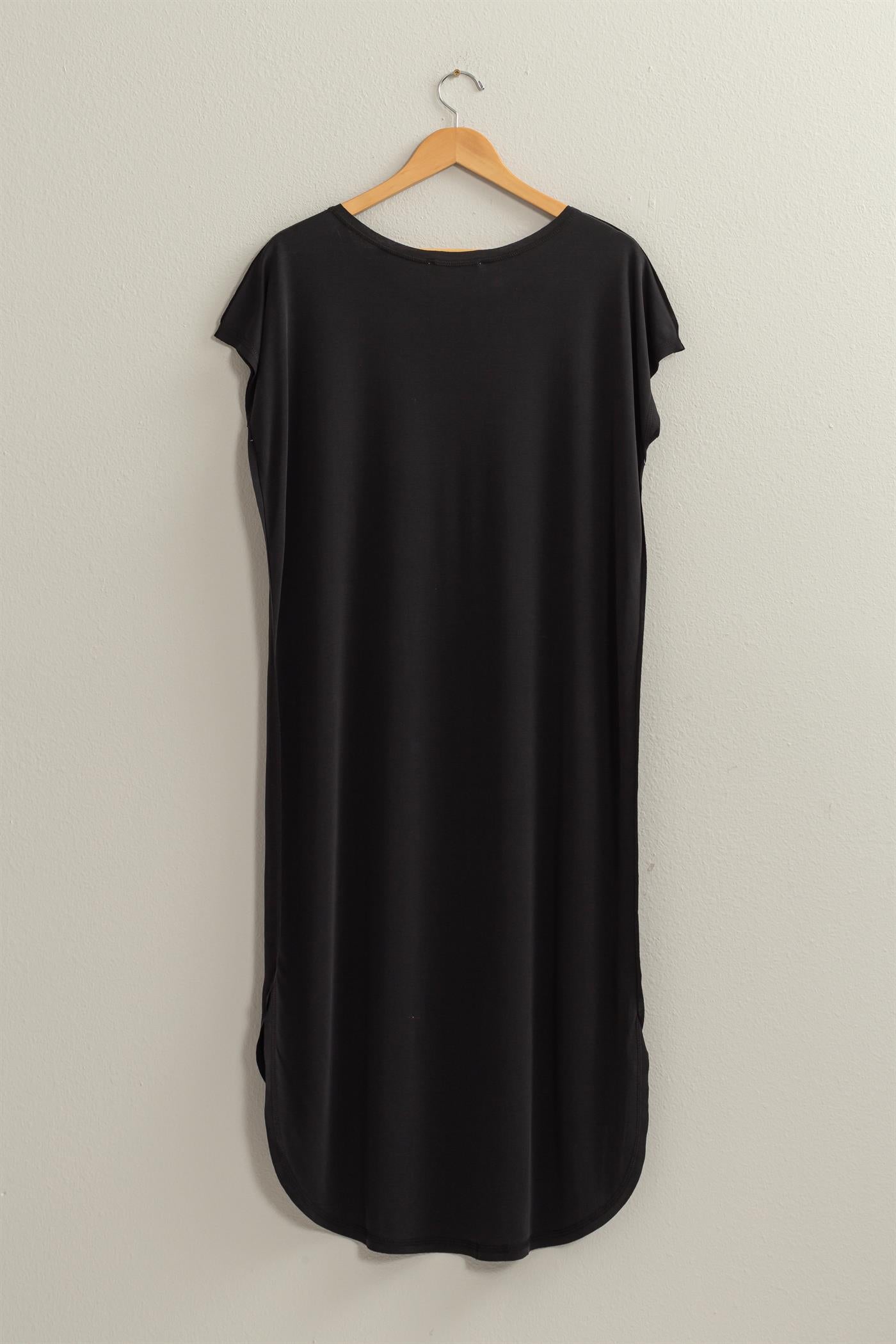 Wholesale Soft High Low Midi Dress  With Round Hem Dresses DZ25E307 BLACK DOUBLE ZERO