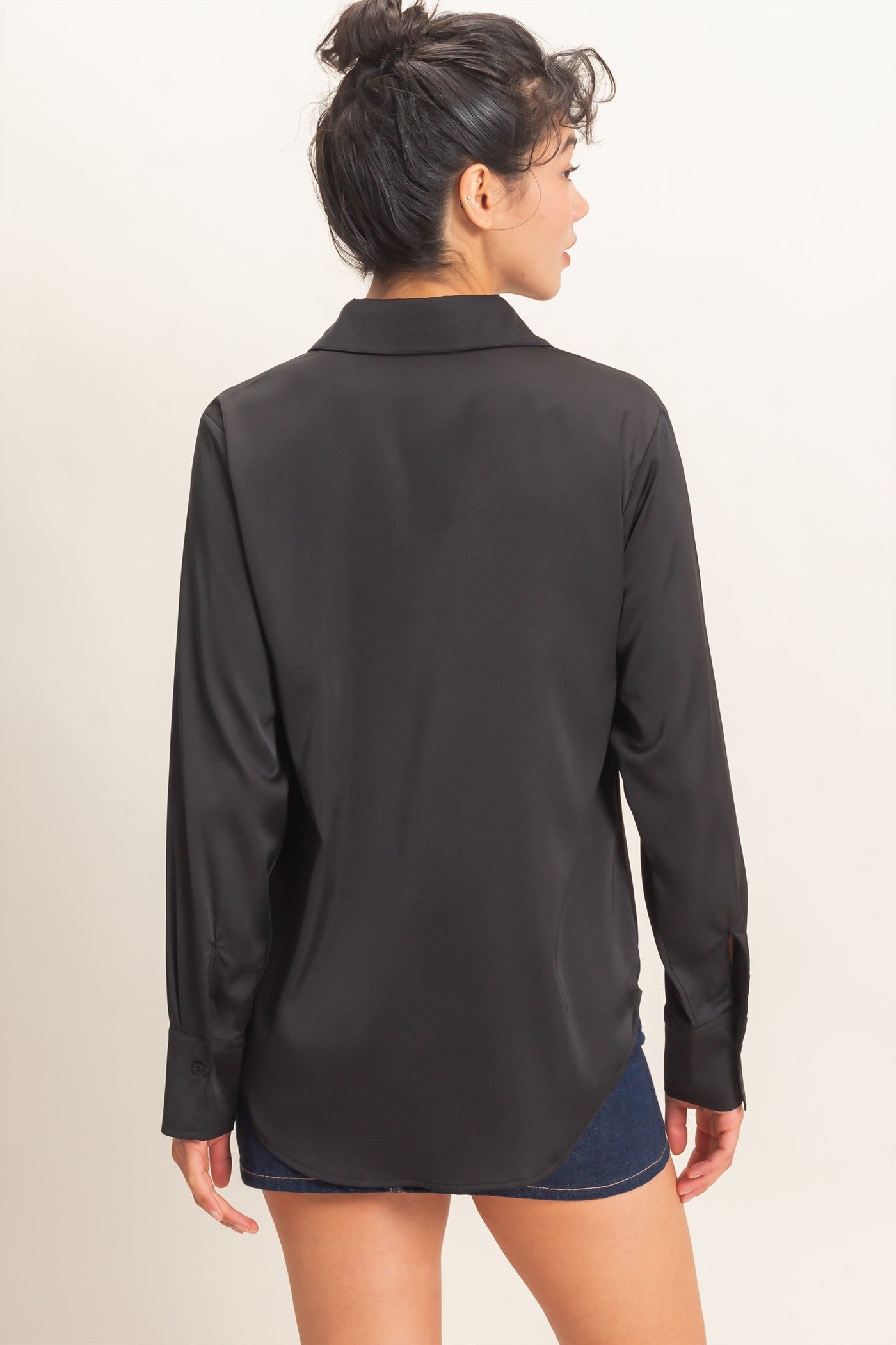 Wholesale Satin Button-Down Shirts Shirts DZ26E265 BLACK DOUBLE ZERO