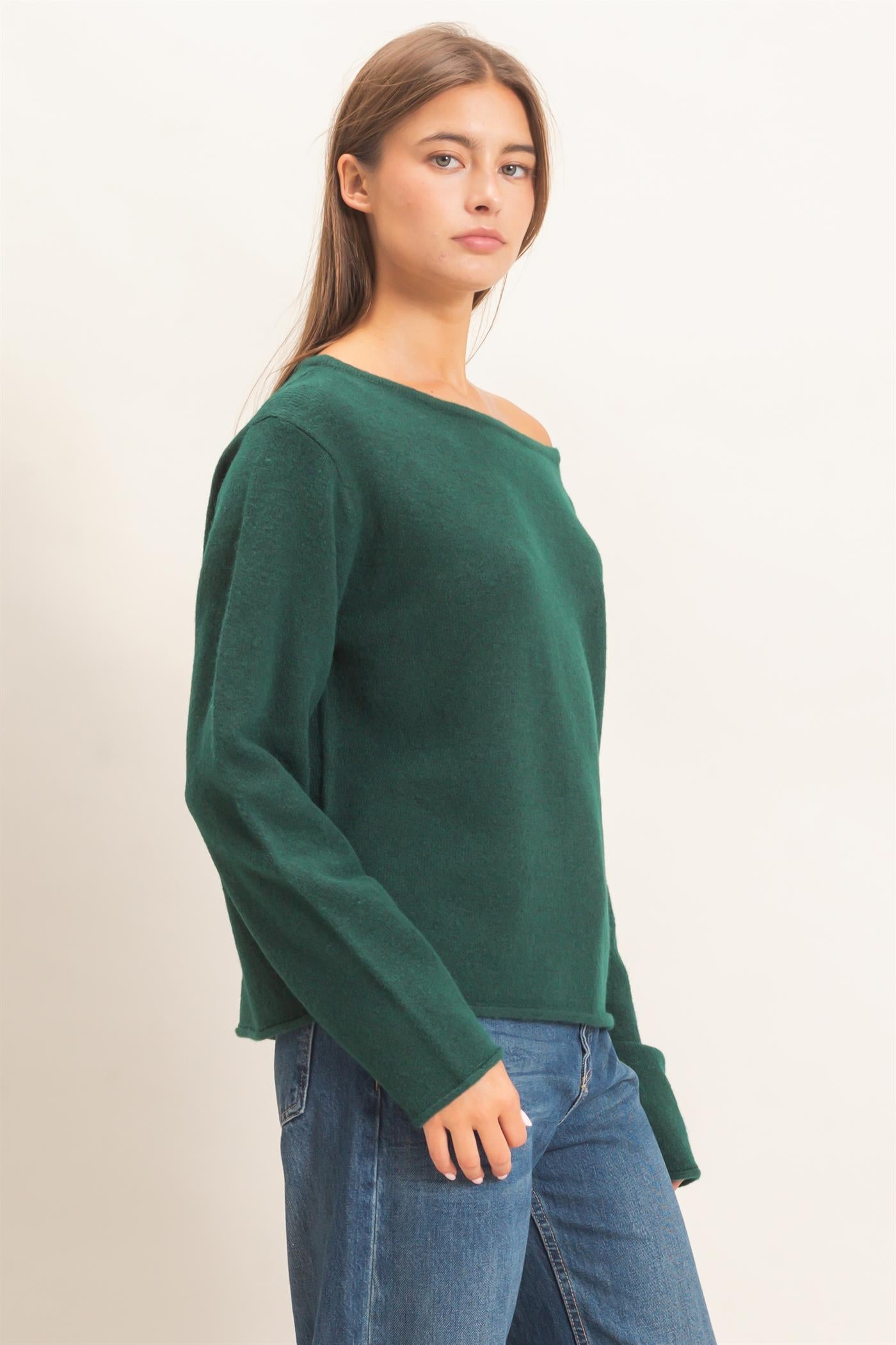 Wholesale Off The Shoulder Sweater Sweaters DZ26E652 DARK GREEN DOUBLE ZERO