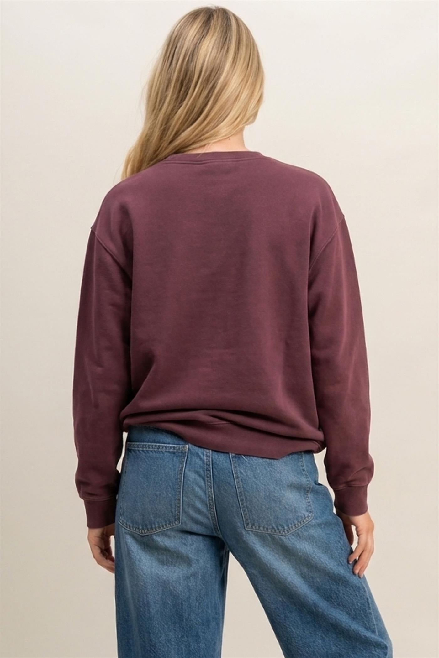 Wholesale Mineral Wash Crew Neck Sweatshirt Sweatshirts DZ26E990 DARK CHERRY DOUBLE ZERO
