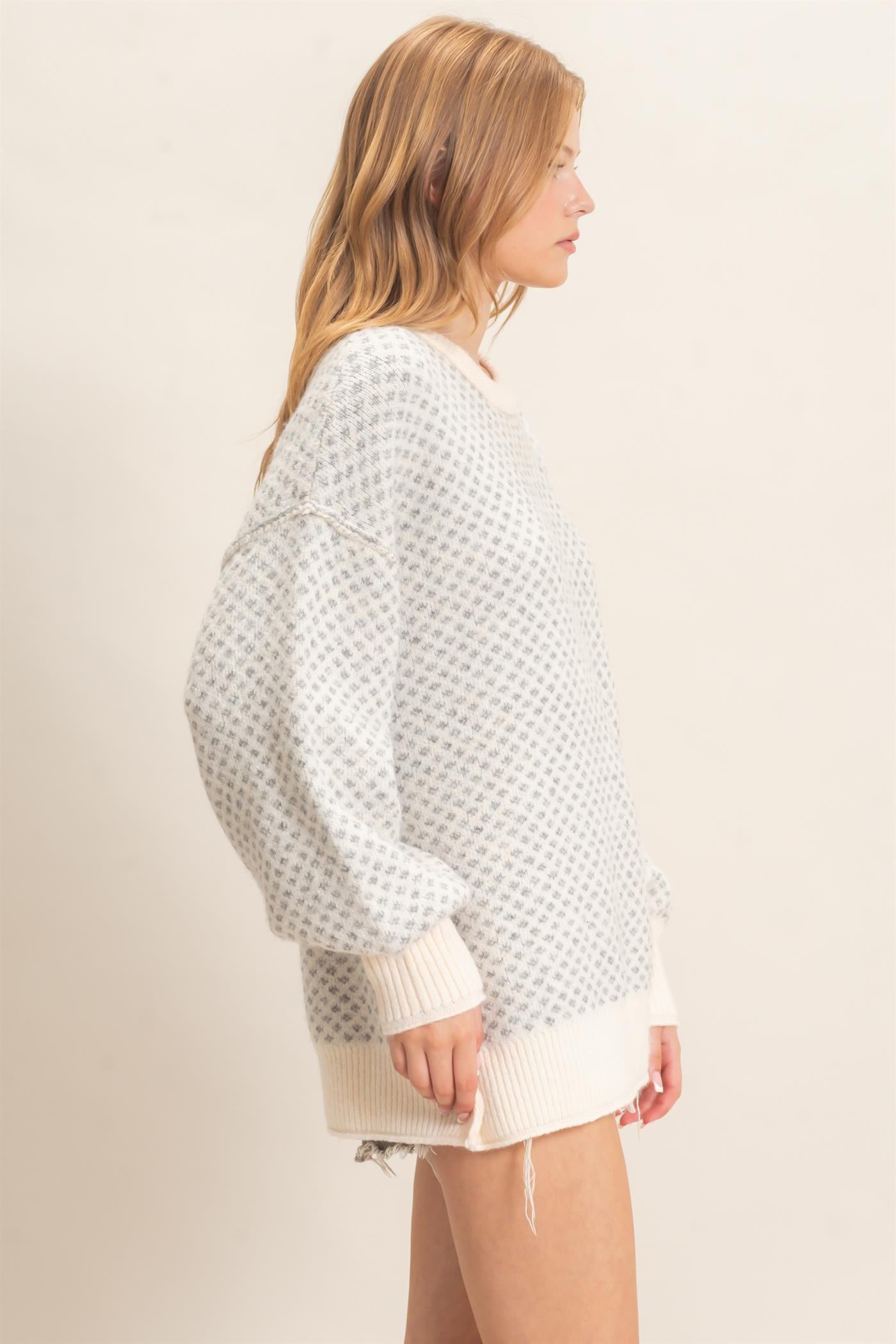Wholesale Diamond Jacquard Knit Sweater Sweaters HF26E891 CREAM HYFVE