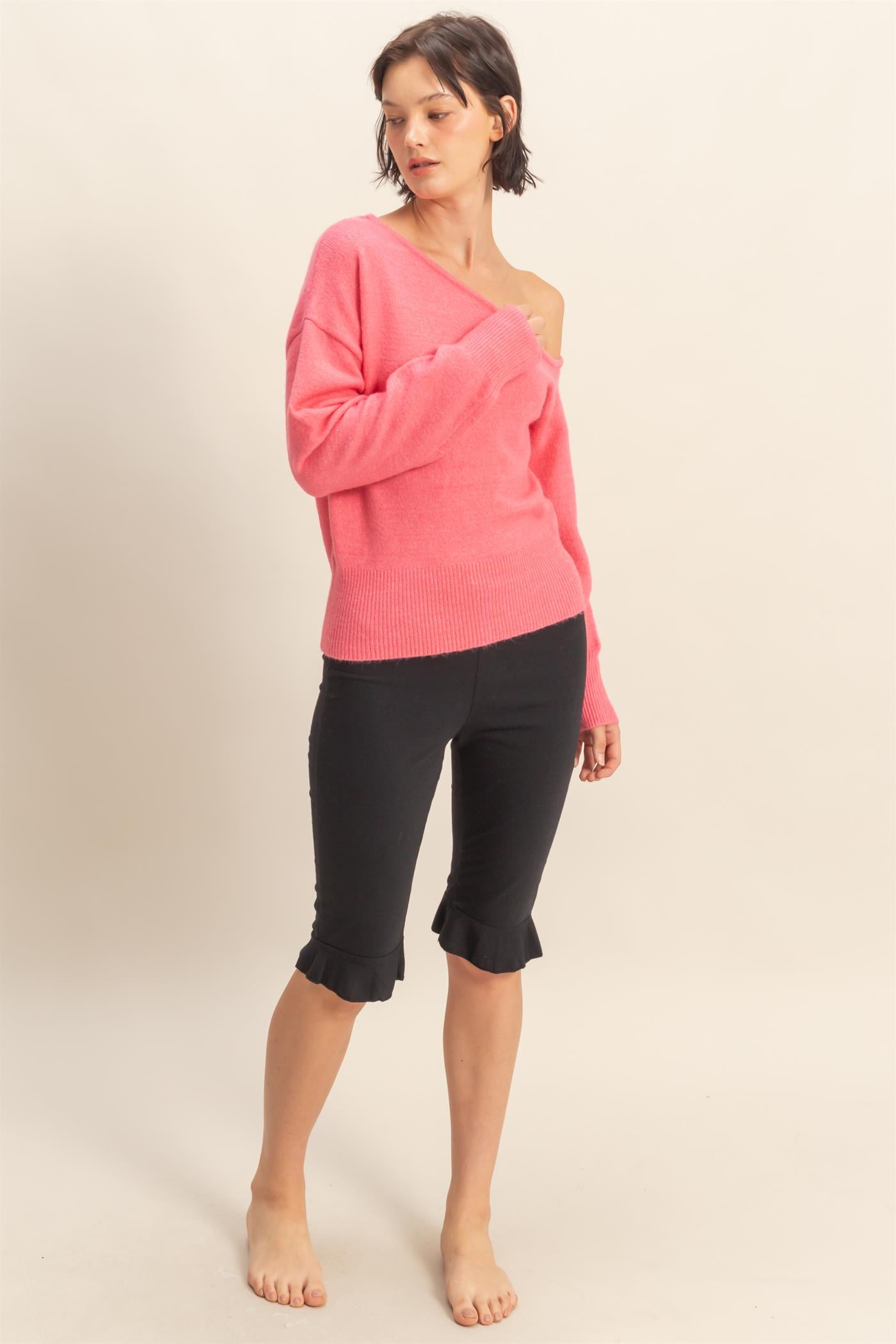 Wholesale Asymmetric Off-Shoulder Sweater Sweaters DZ25F121 TAFFY PINK DOUBLE ZERO