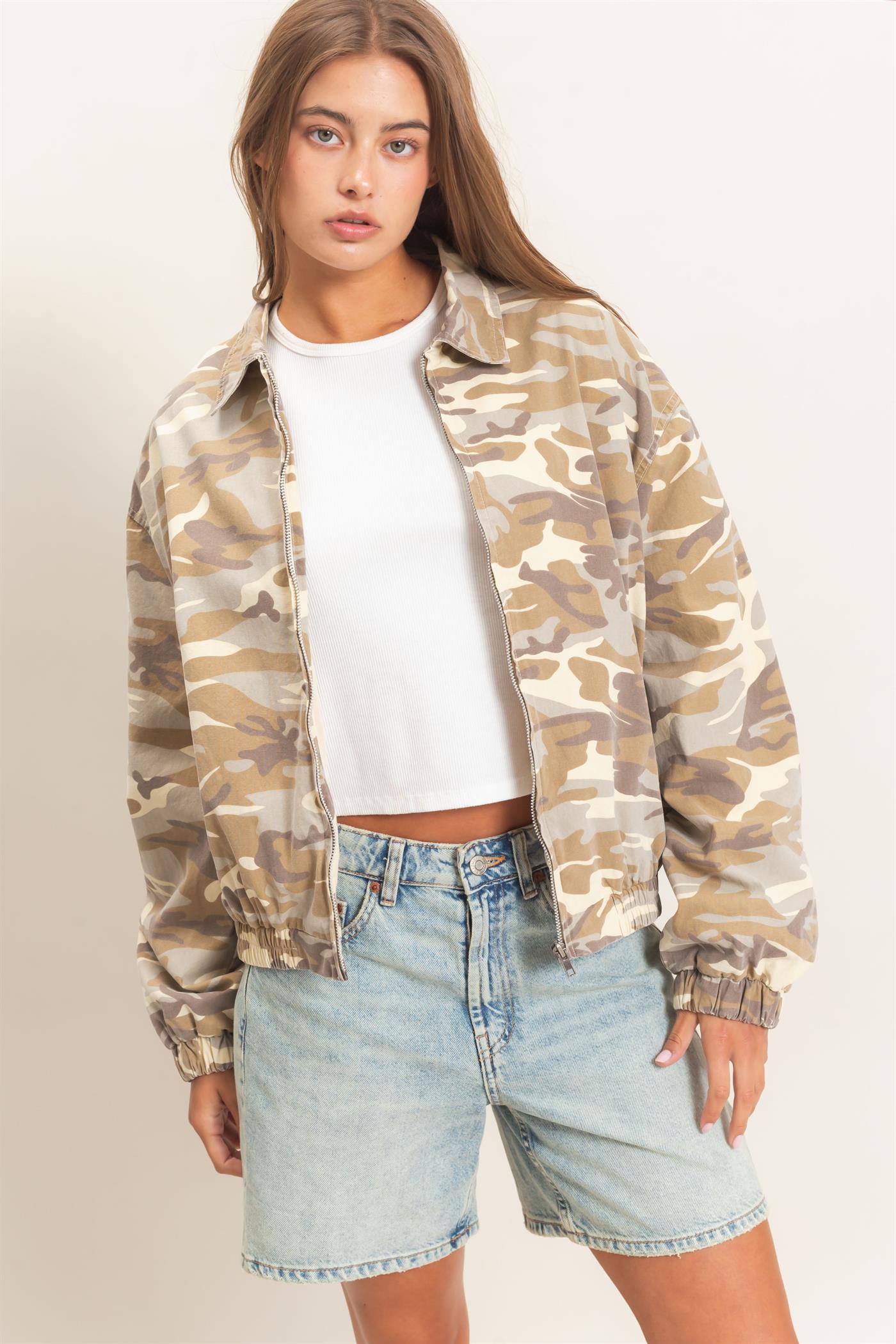 Wholesale Camouflage Zip-Up Jacket Coats & Jackets DZ26E398 STONE DOUBLE ZERO