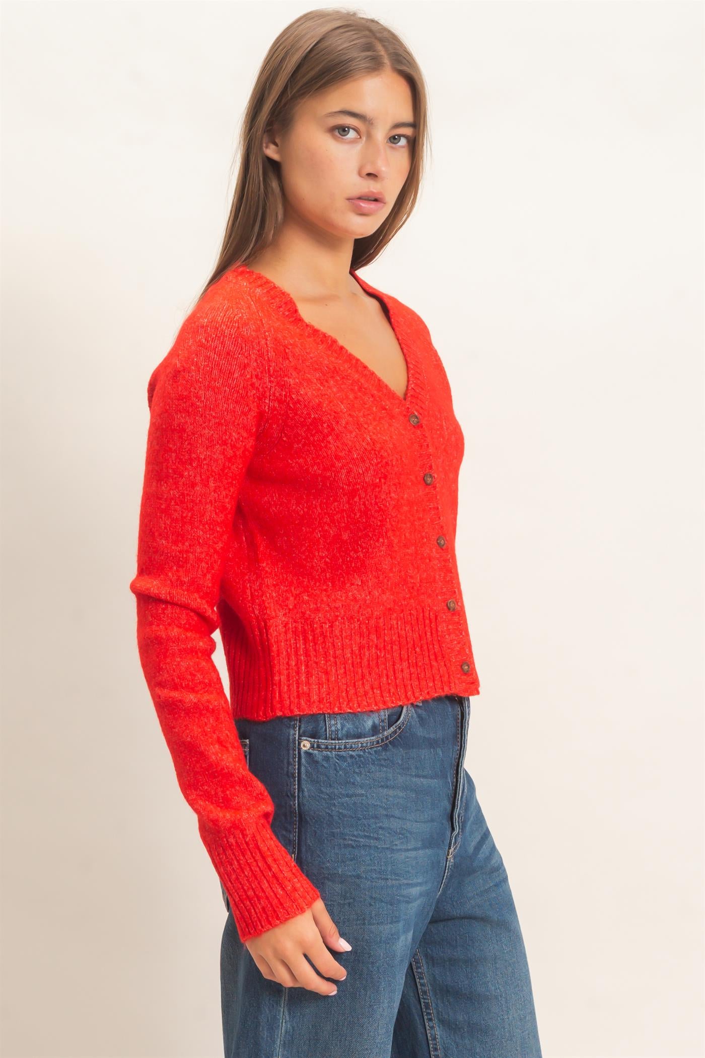 Wholesale V-Neck Cardigan Cardigans DZ26E326 RED DOUBLE ZERO