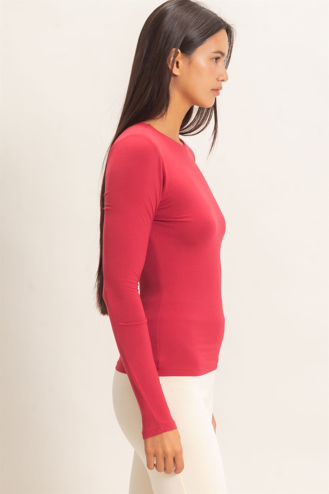 Wholesale Crew Neck Long Sleeve Top Clothing Tops DZ26E978 DARK RED DOUBLE ZERO