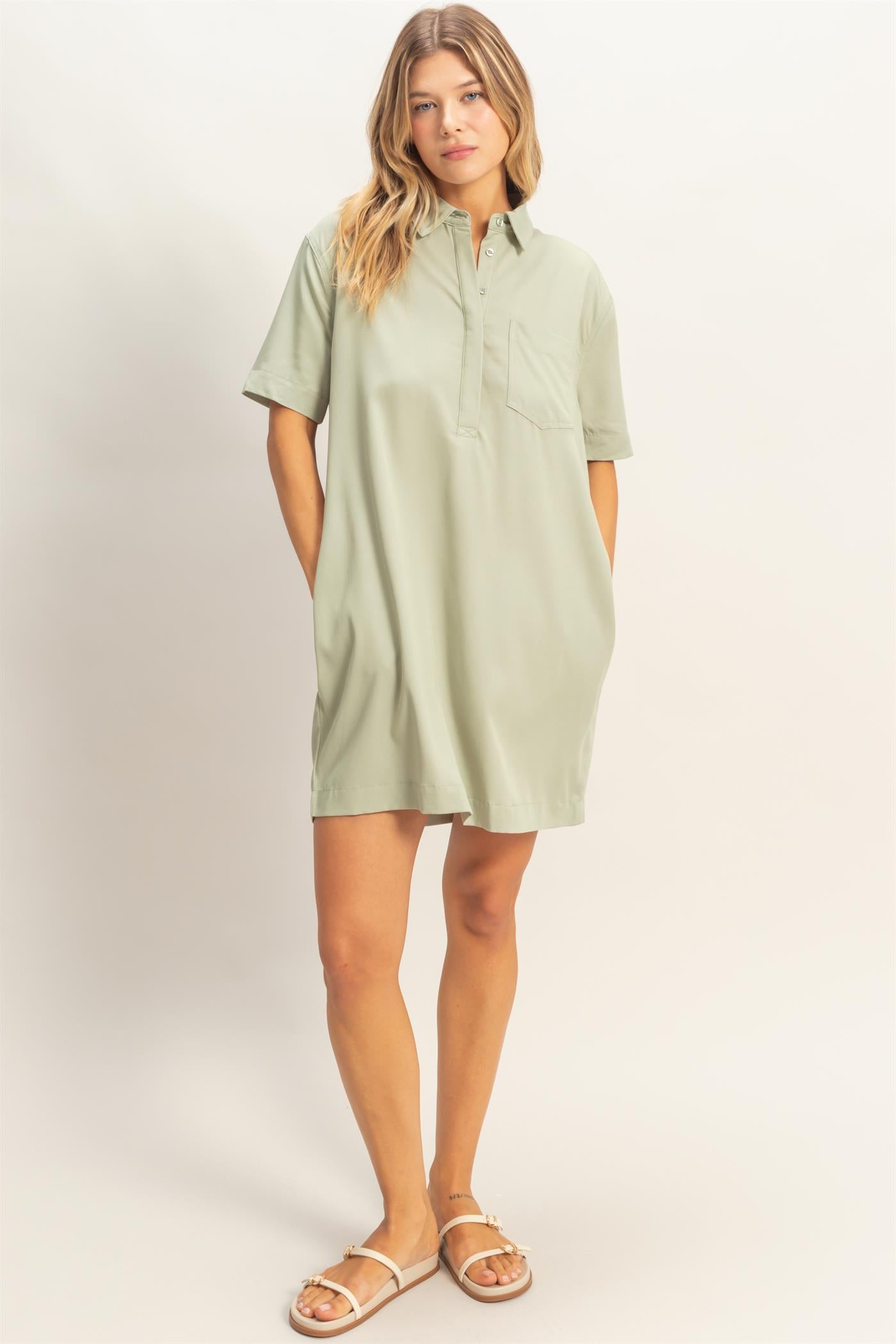 Wholesale Collared Shirt Dress Dresses HF26E427-D SAGE HYFVE